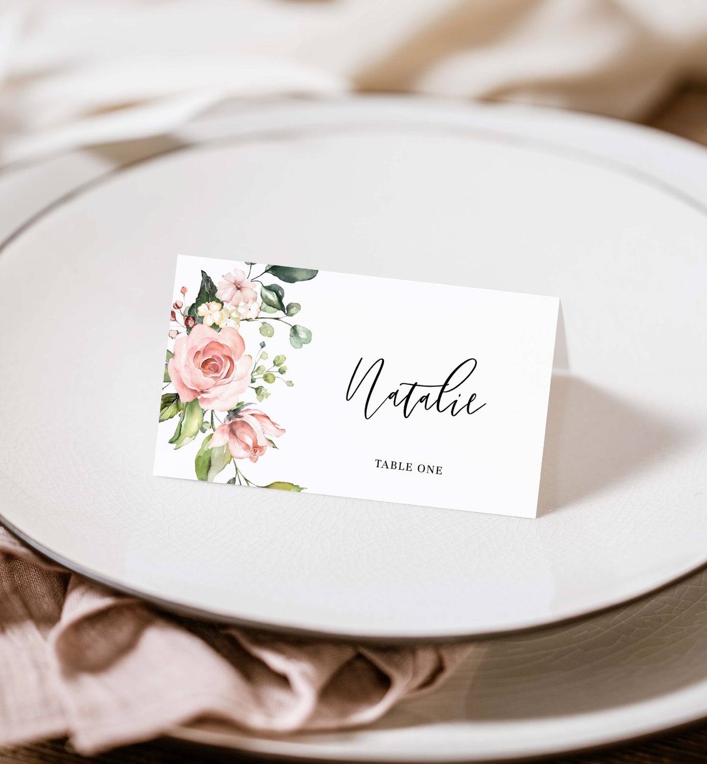 Blush Floral Printable Place Card Template, Wedding Place Card, Bridal Shower Place Cards, Baby Shower Place Cards, Escort Cards, Darcy