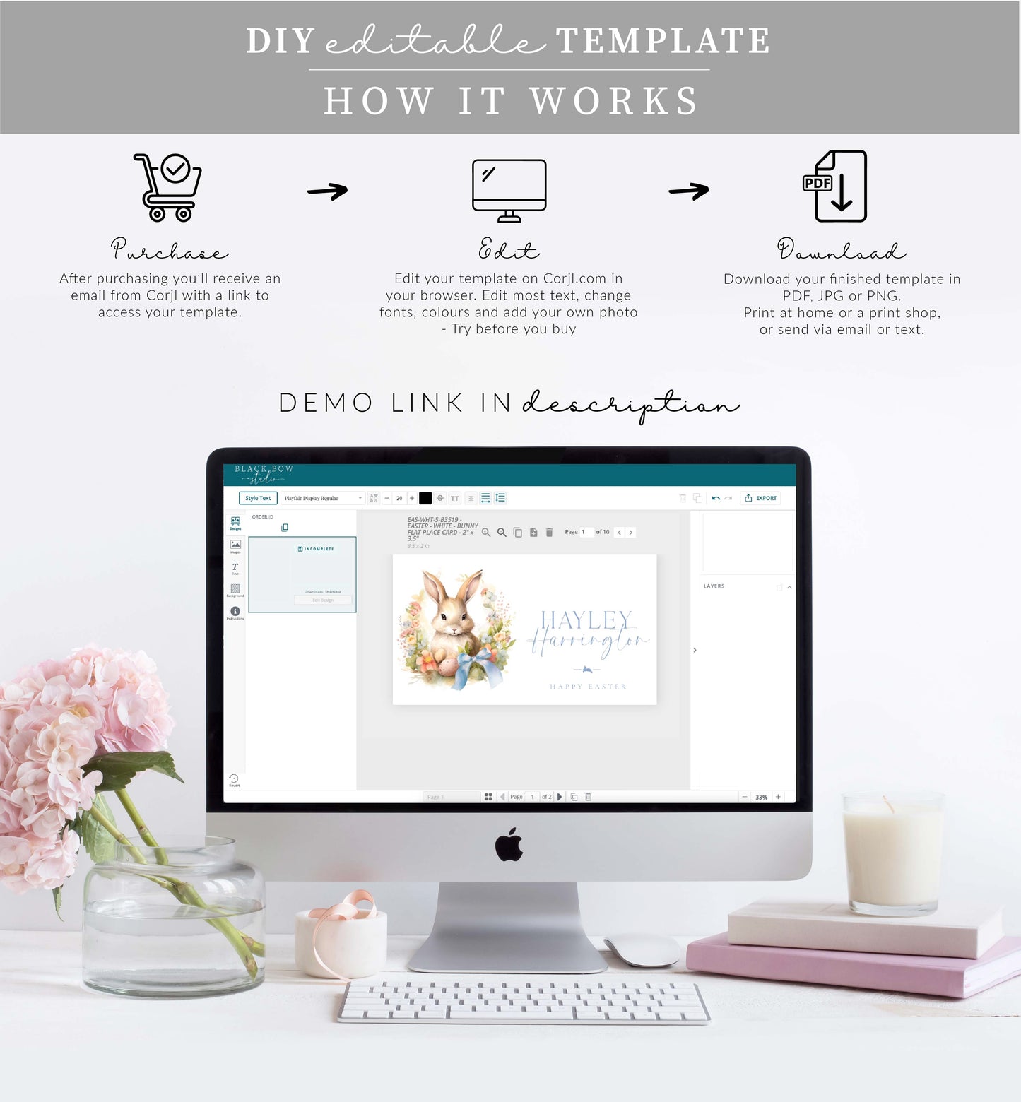 Easter White | Printable Place Cards Template