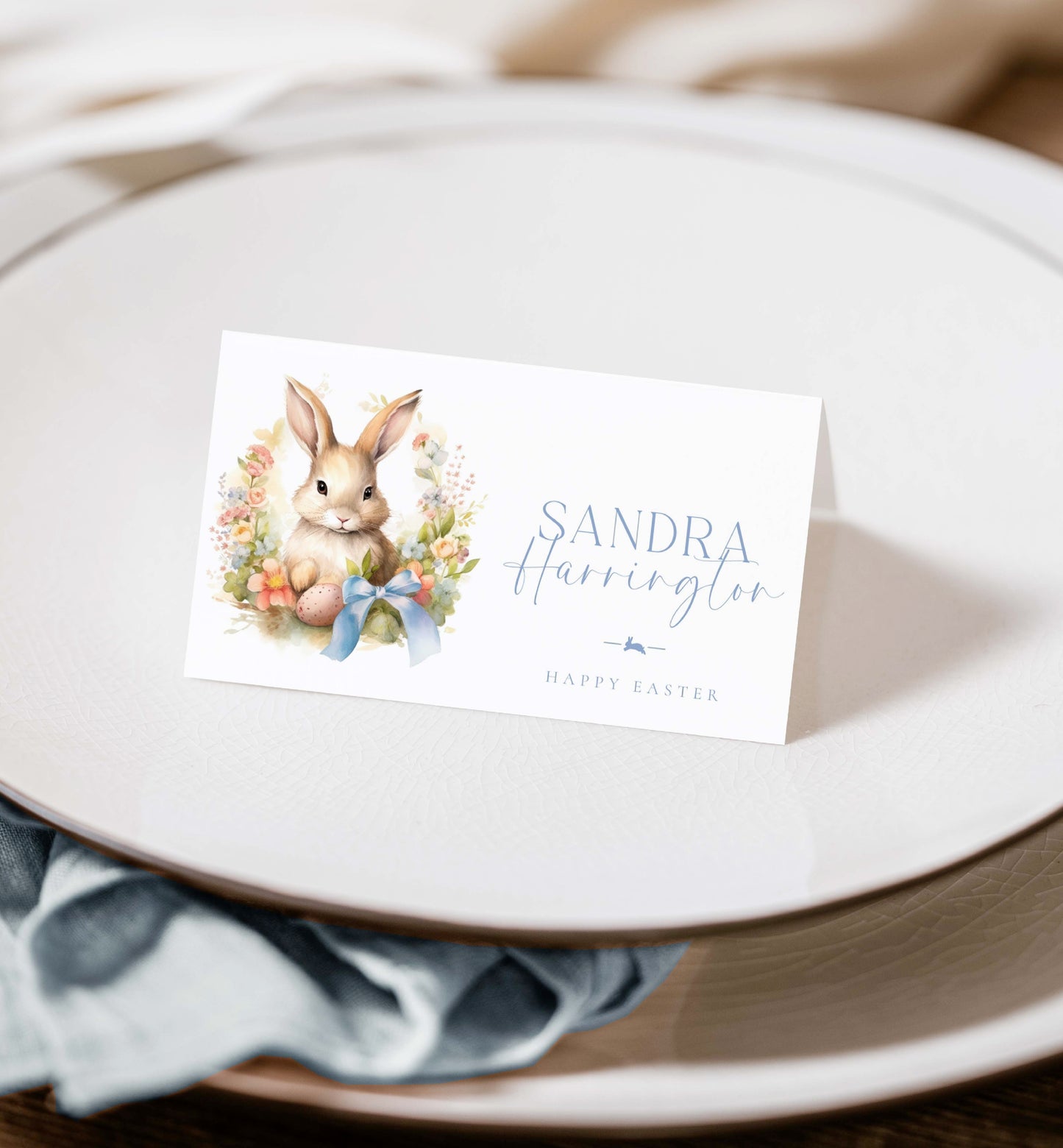 Easter Bunny Place Cards, Printable Easter Names Cards, Easter Bunny Spring Flowers, Easter Lunch Place Card, Easter Brunch Place Setting Card