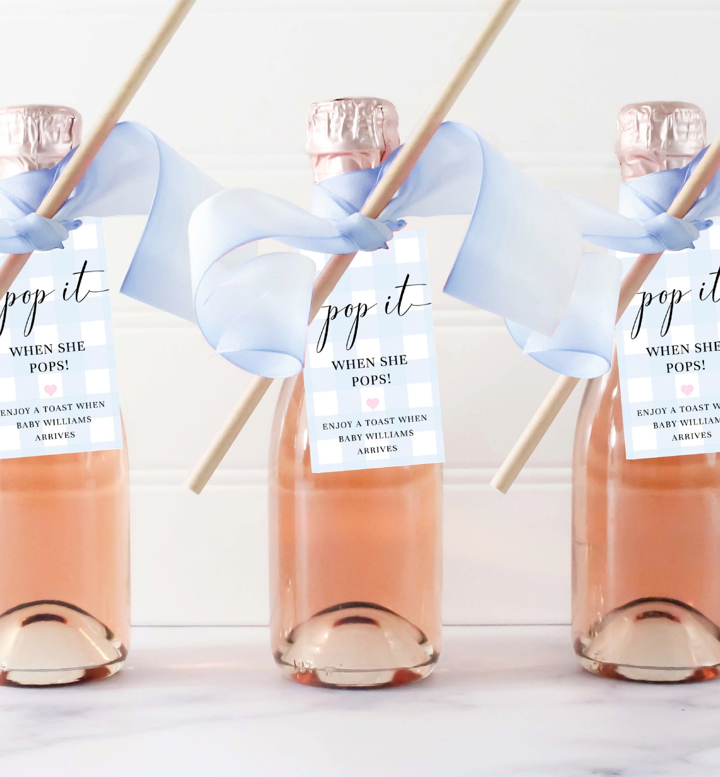 Gingham Blue | Printable Pop It Favour Tags Template