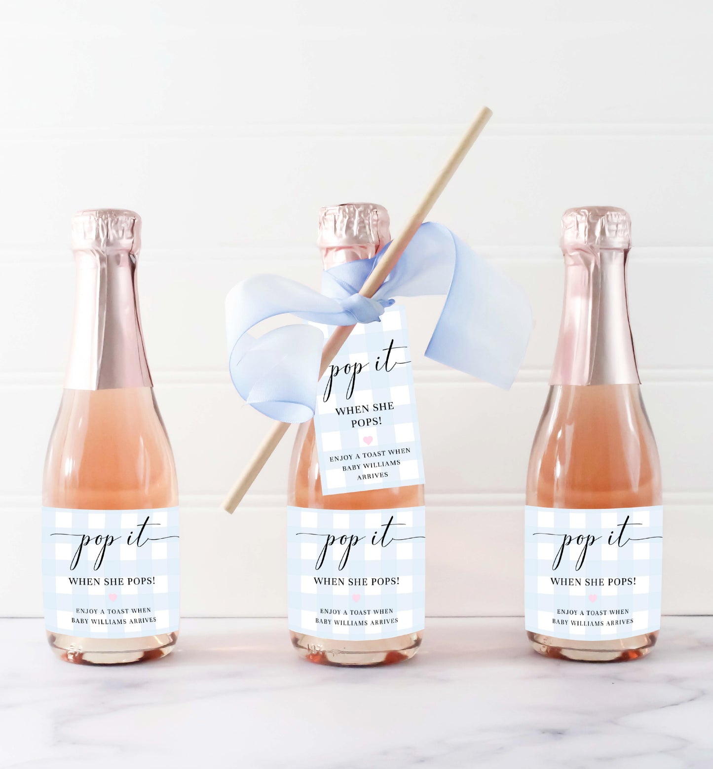 Gingham Blue | Printable Pop It Favour Tags Template