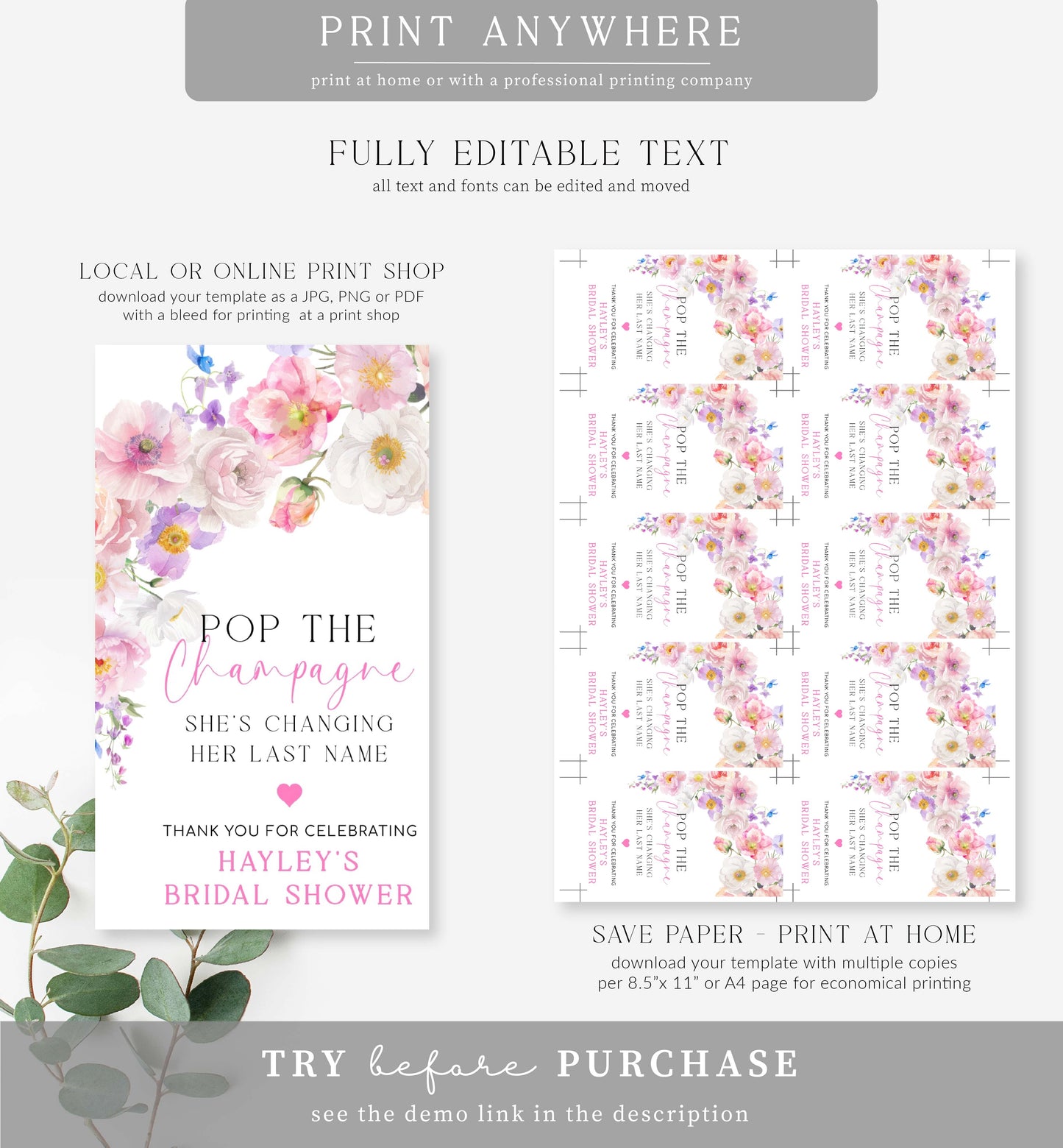 Eloise White | Printable Pop The Champagne Favour Tag Template