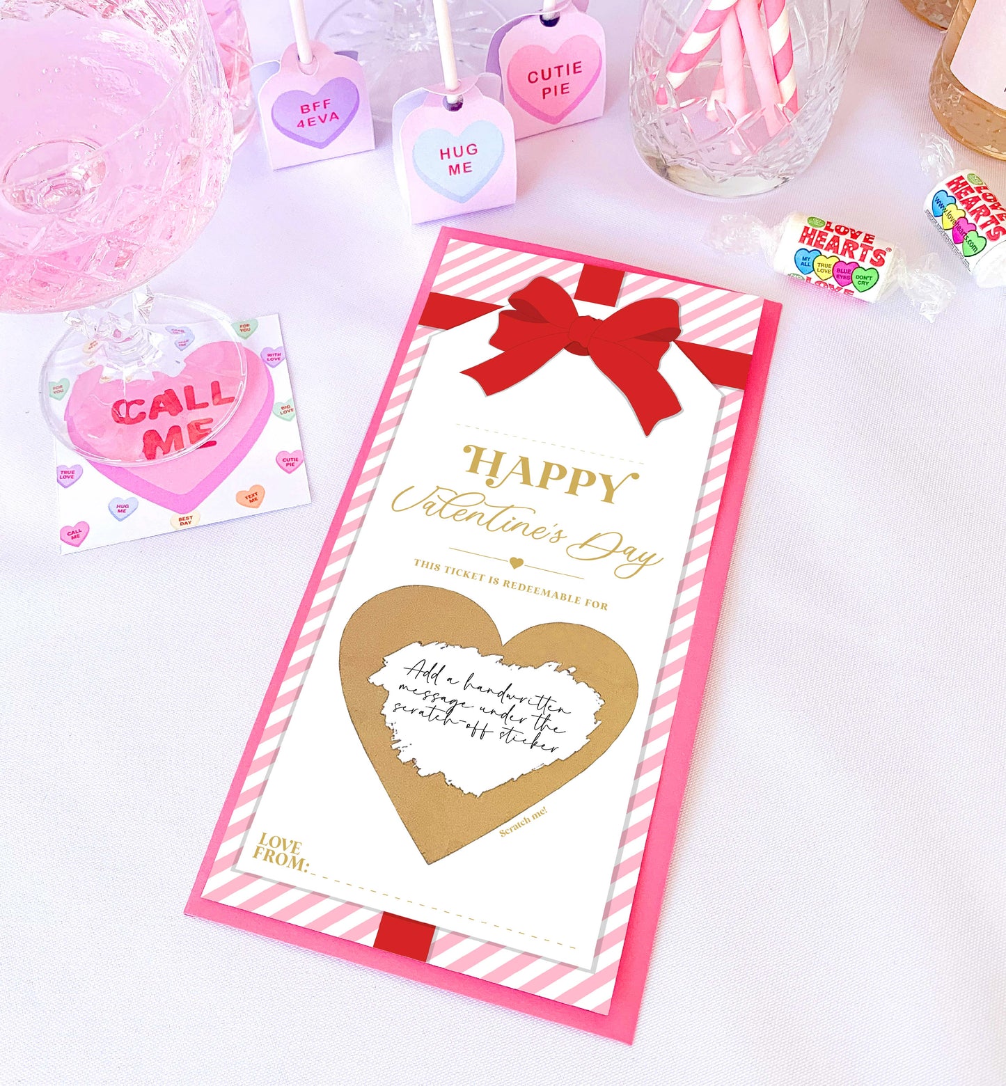 Stripe Pink Red | Scratch-off Valentine's Gift Voucher