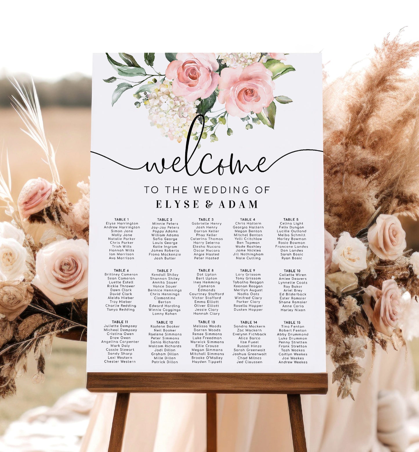Printable Wedding Seating Chart, Editable Wedding Table Plan, Blush Floral Seating Chart Template, Seating Plan Poster, Darcy