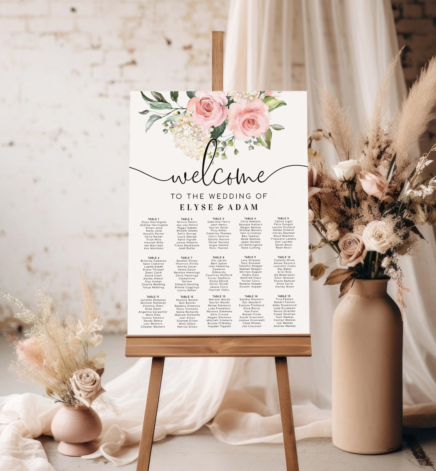 Printable Wedding Seating Chart, Editable Wedding Table Plan, Blush Floral Seating Chart Template, Seating Plan Poster, Darcy