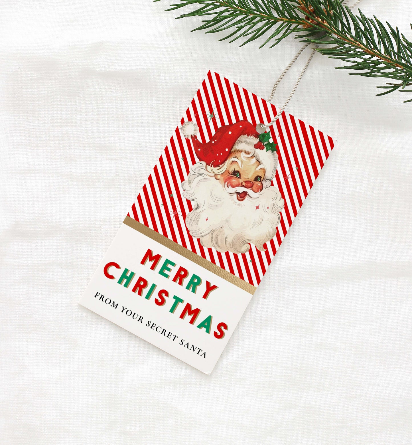 Stripe Red | Printable Secret Santa Gift Tag Template