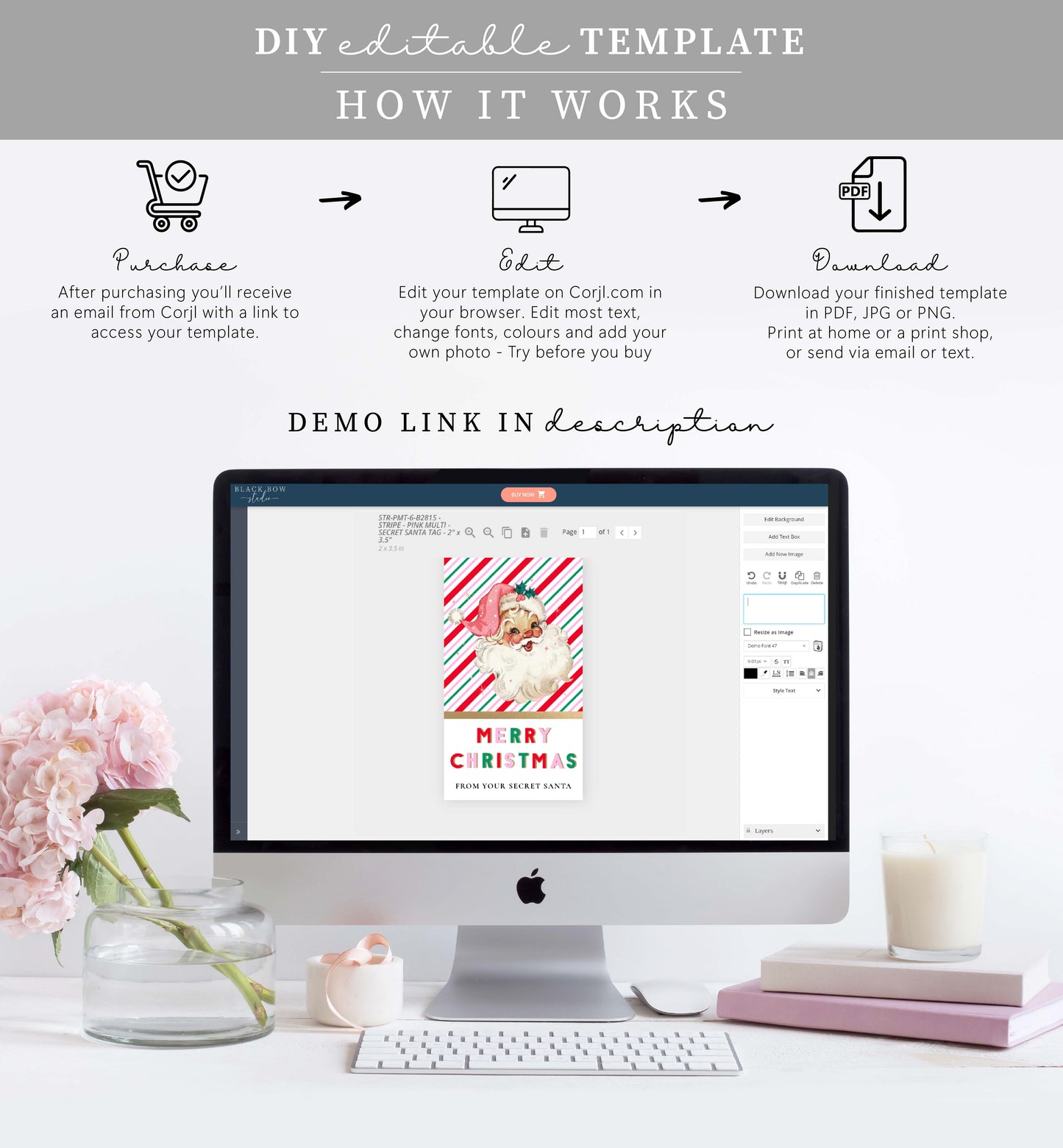 Stripe Pink Multi | Printable Secret Santa Gift Tag Template