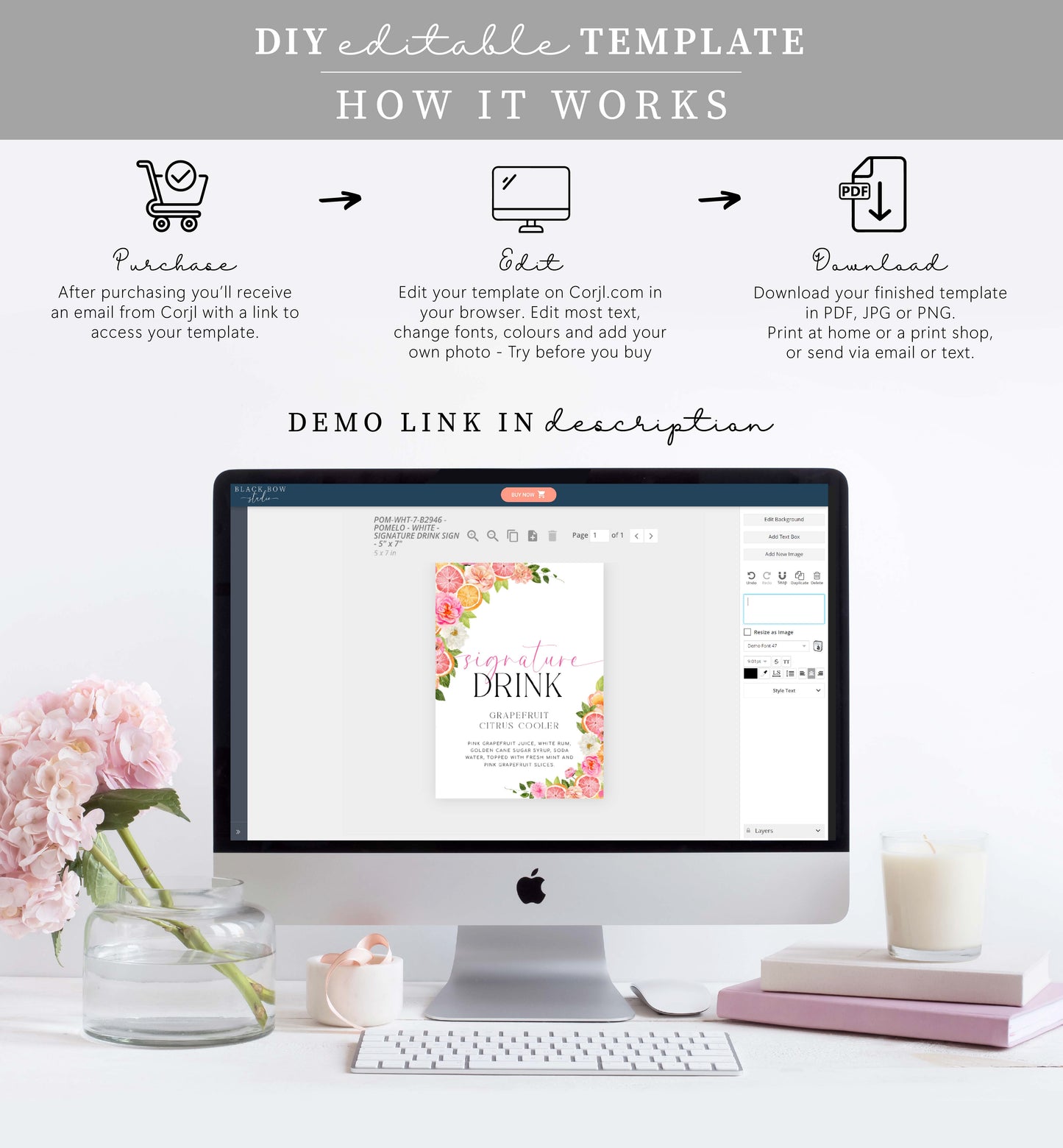 Pomelo White | Printable Signature Drink Sign Template