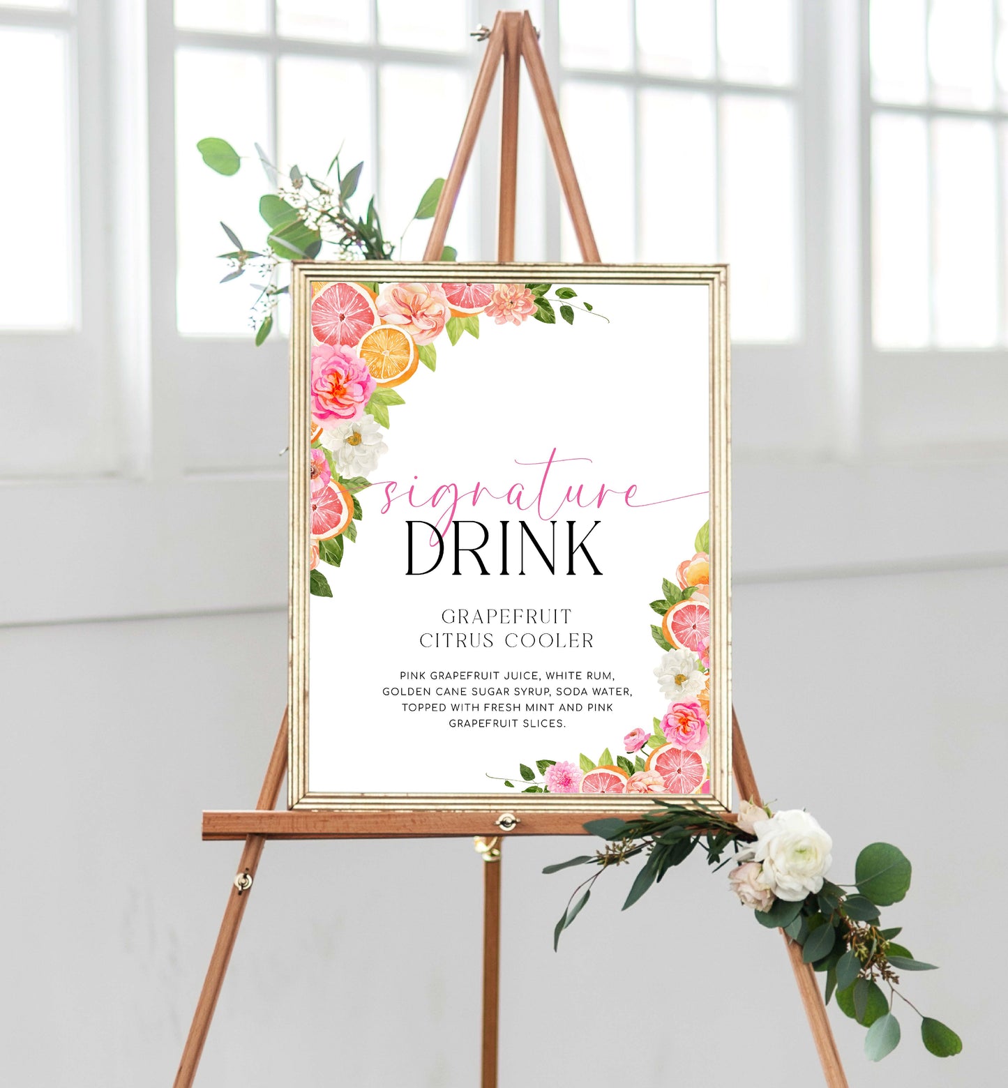 Signature Drinks Sign Template, Printable Bar Menu, Citrus Fruit, Bright Spring Floral, Cocktail Menu Sign, Signature Cocktail Sign, Pomelo