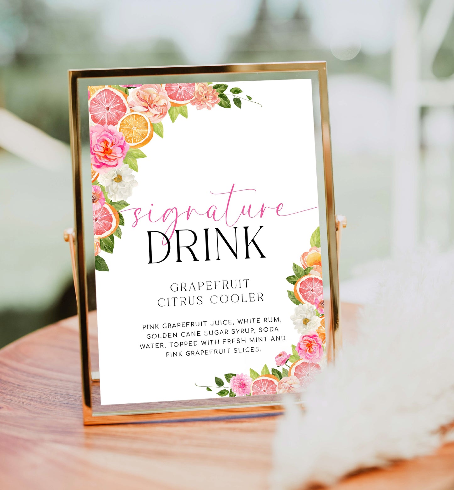 Signature Drinks Sign Template, Printable Bar Menu, Citrus Fruit, Bright Spring Floral, Cocktail Menu Sign, Signature Cocktail Sign, Pomelo