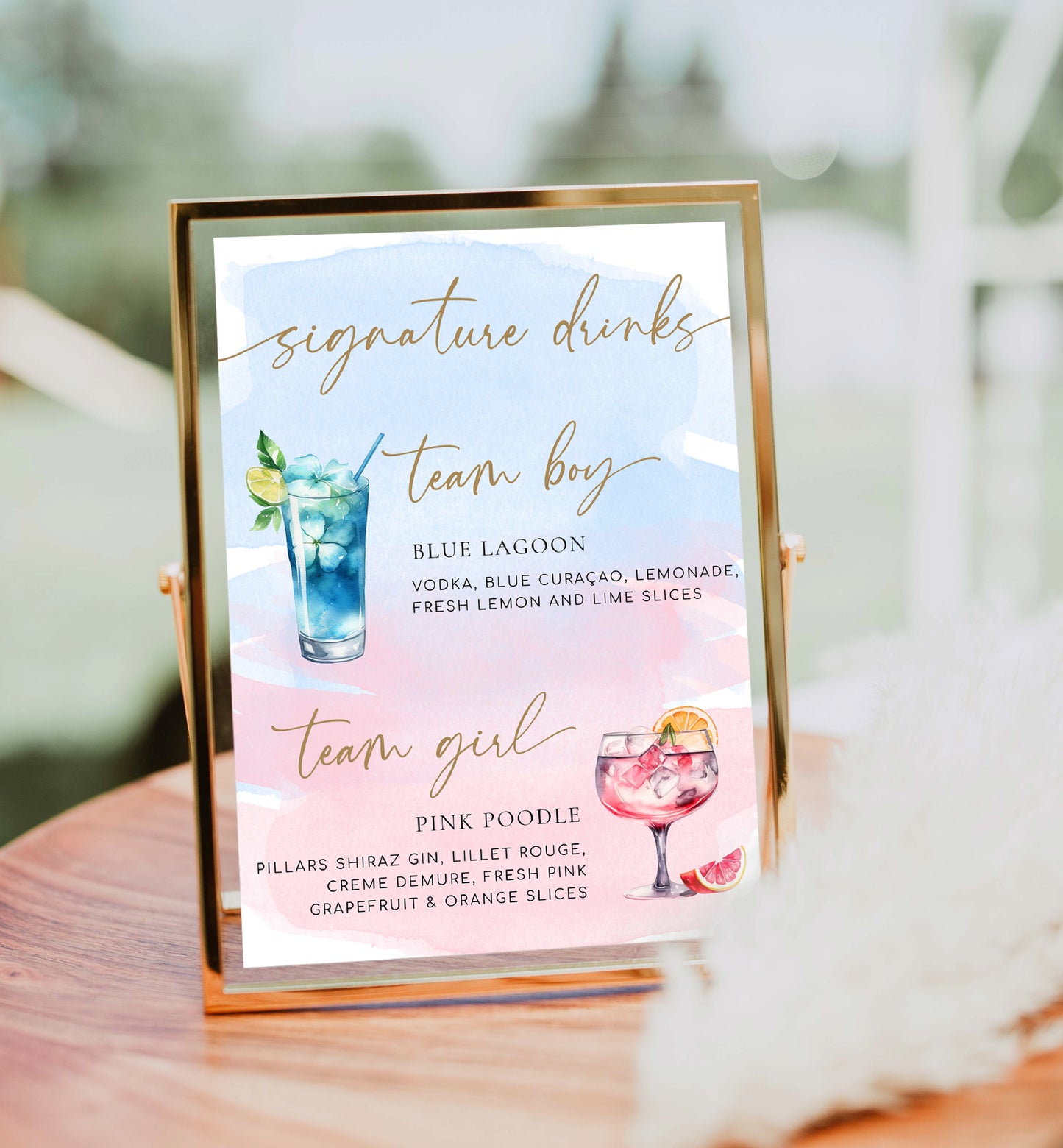Team Girl Team Boy Drinks Menu Sign, Pink Blue Watercolour, Printable Baby Shower Menu Bar Sign, Couples Shower Drinks Sign, Mocktails Sign