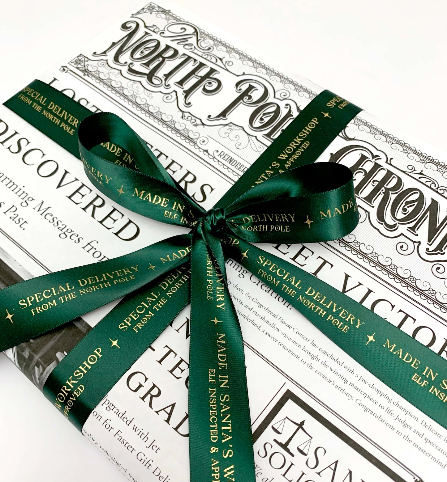 Special Delivery Made In Santa's Workshop Satin Ribbon, Green Gold, 25mm Woven Edge Satin Ribbon, Christmas Decorations Craft & Wrapping