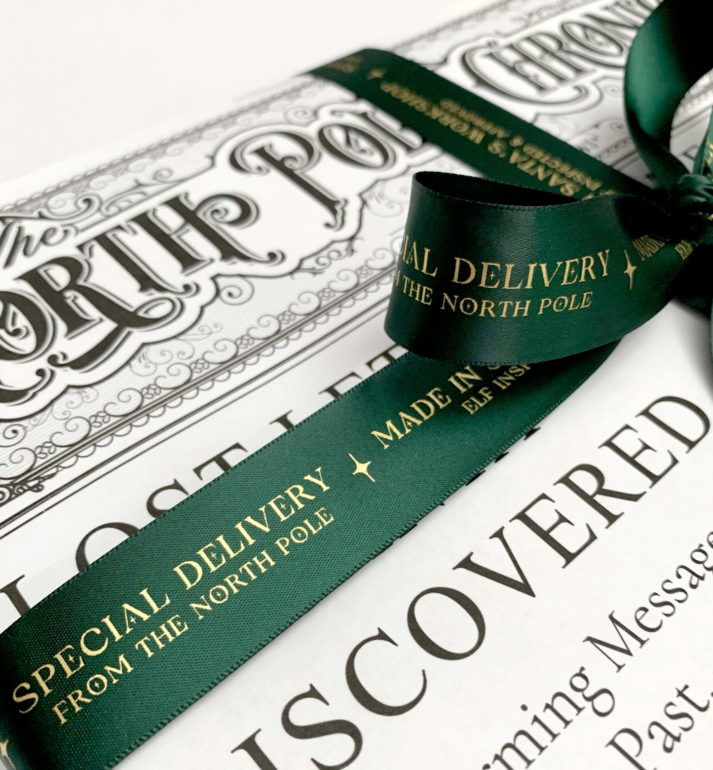 Special Delivery Made In Santa's Workshop Satin Ribbon, Green Gold, 25mm Woven Edge Satin Ribbon, Christmas Decorations Craft & Wrapping