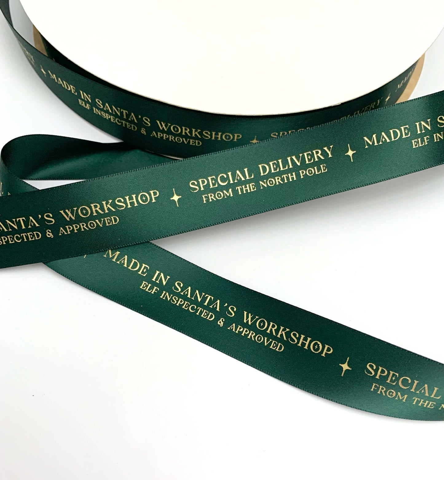 Special Delivery Made In Santa's Workshop Satin Ribbon, Green Gold, 25mm Woven Edge Satin Ribbon, Christmas Decorations Craft & Wrapping