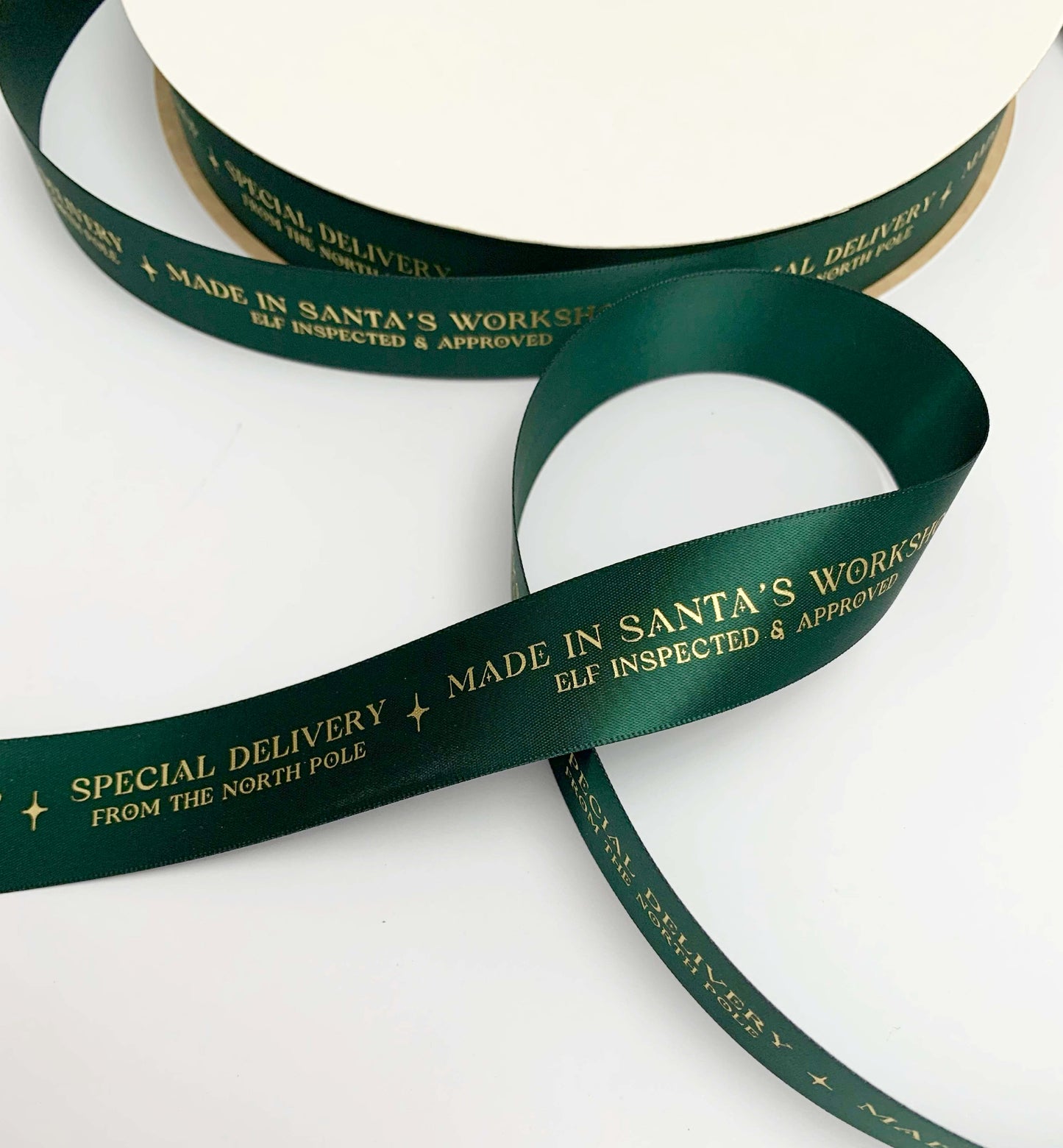 Special Delivery Made In Santa's Workshop Satin Ribbon, Green Gold, 25mm Woven Edge Satin Ribbon, Christmas Decorations Craft & Wrapping