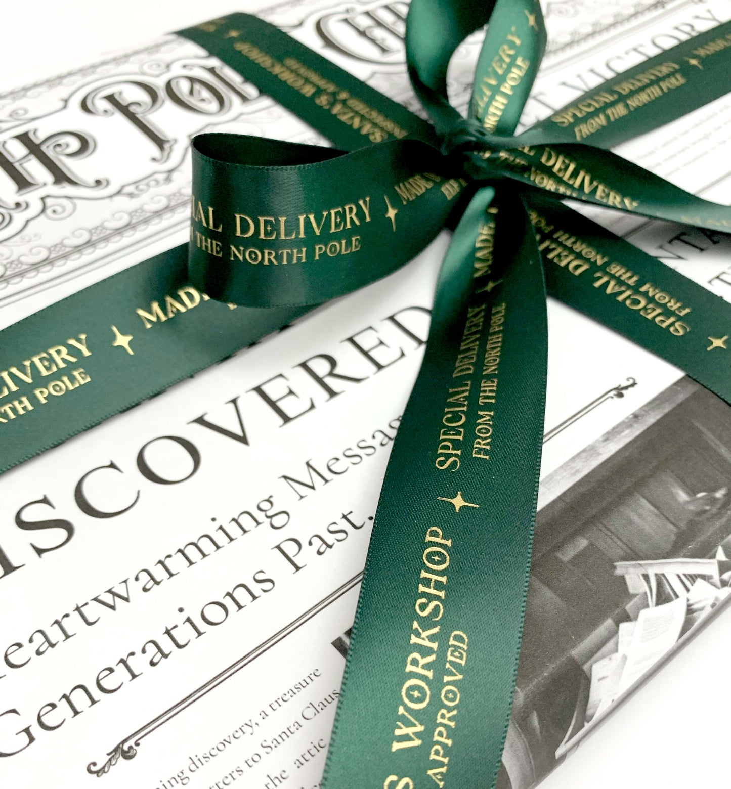 Special Delivery Made In Santa's Workshop Satin Ribbon, Green Gold, 25mm Woven Edge Satin Ribbon, Christmas Decorations Craft & Wrapping