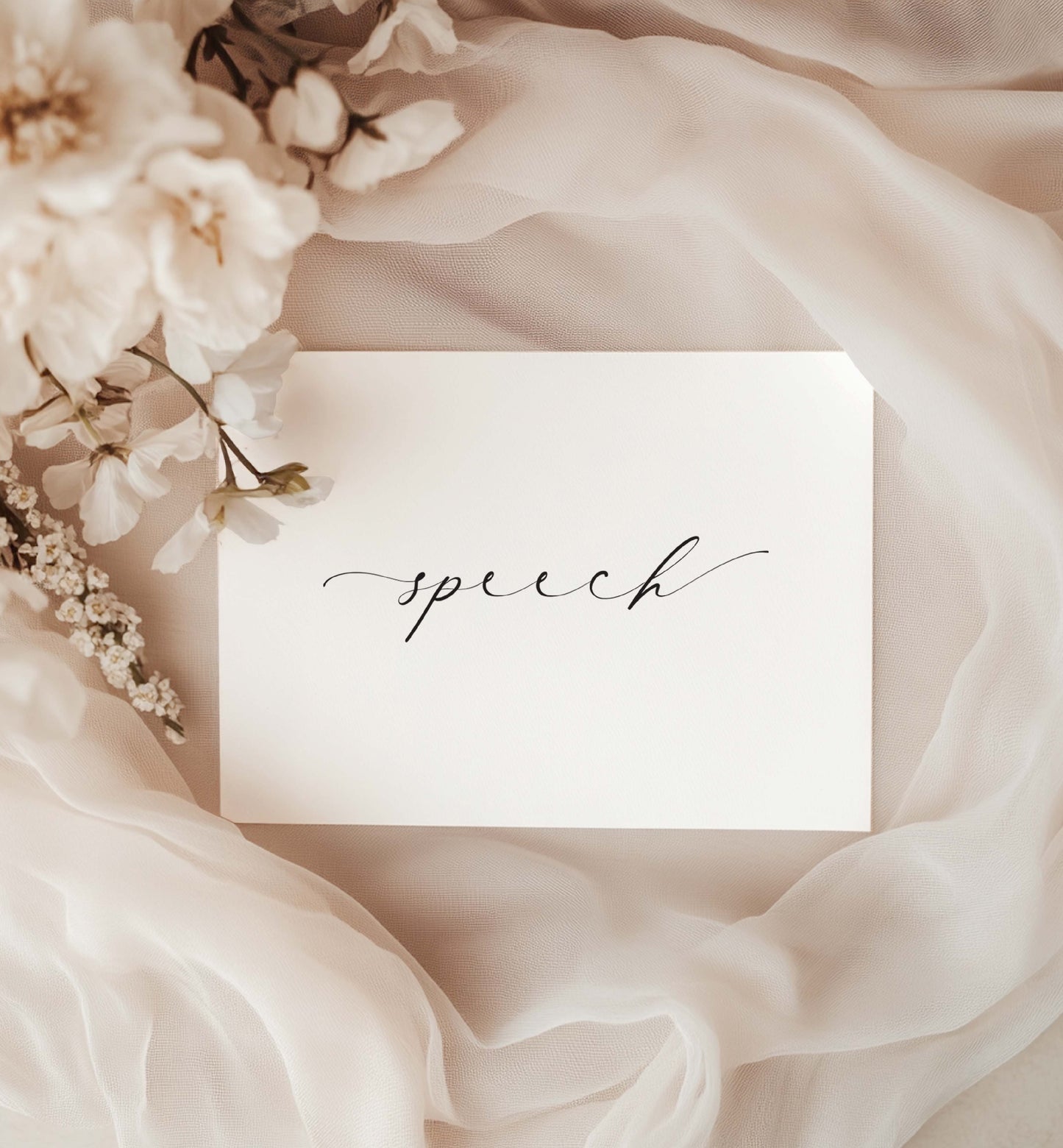 Card with 'speech' text on a soft fabric background with flowers. Speech Card, Wedding Speech Holder, Groom Speech, Bride Speech, Best Man Speech, Minimalist Wedding Card, Off White Ivory, Ellesmere