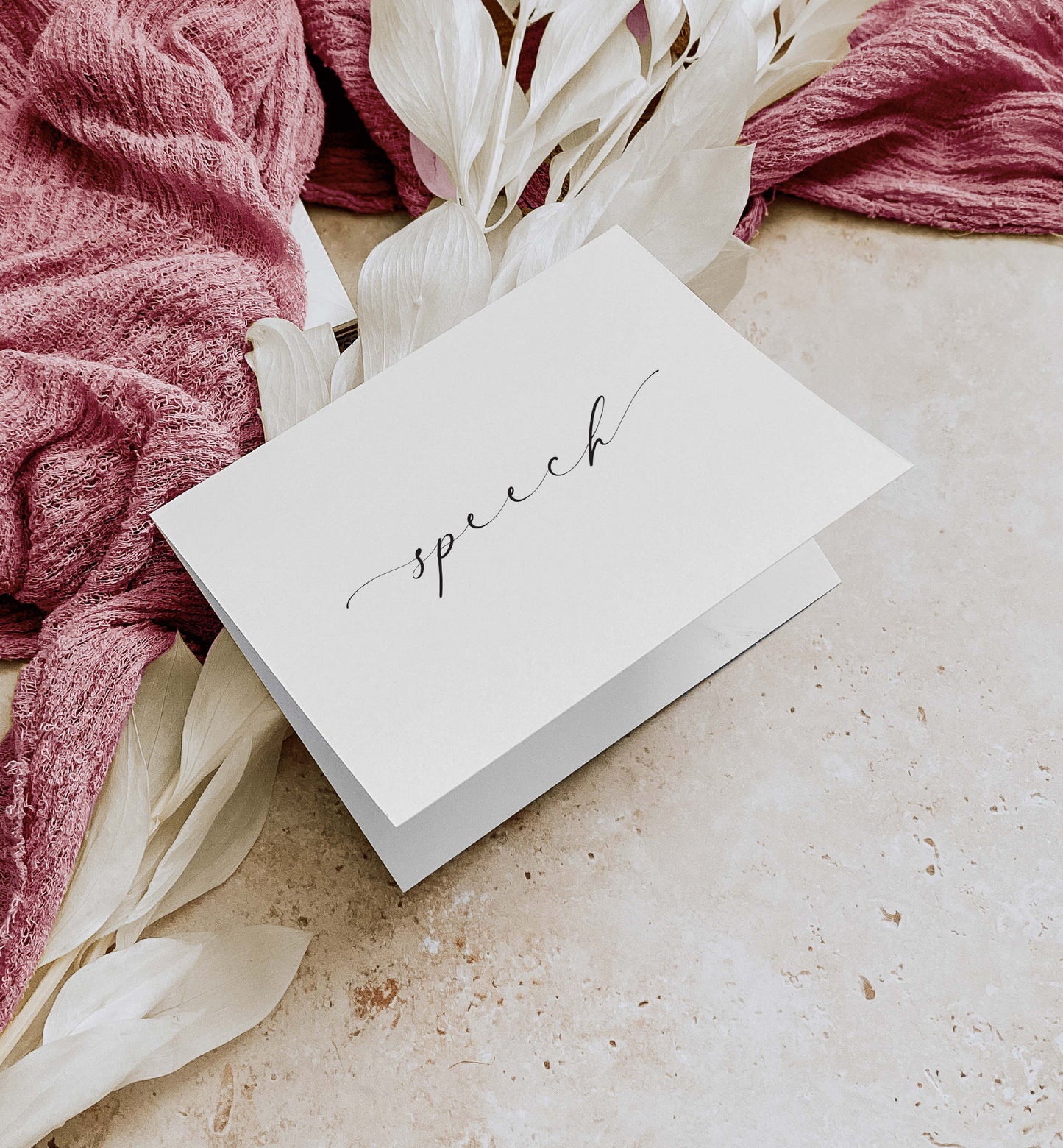 White card with 'spice' text on a textured surface with pink fabric and white flowers. Speech Card, Wedding Speech Holder, Groom Speech, Bride Speech, Best Man Speech, Minimalist Wedding Card, Off White Ivory, Ellesmere