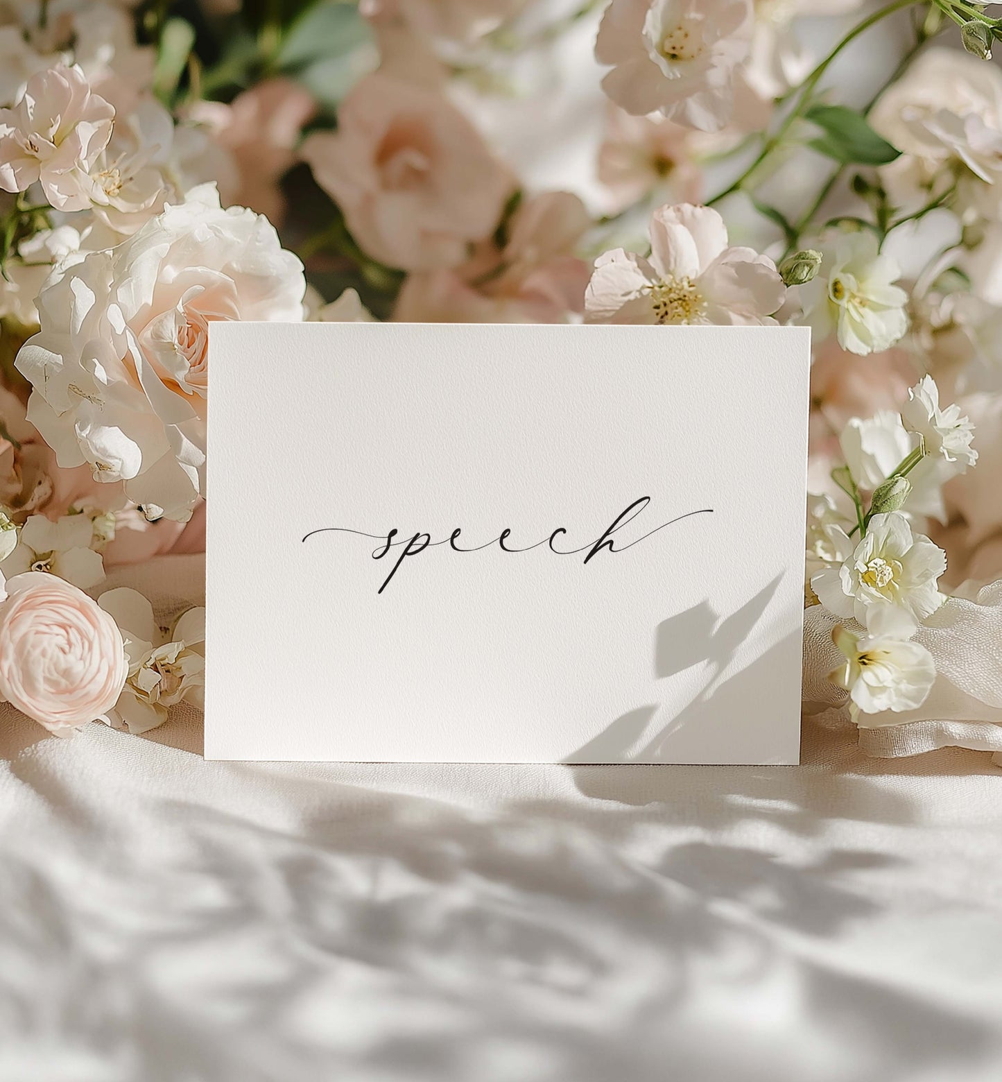 White card with 'speech' text surrounded by pink and white flowers. Speech Card, Wedding Speech Holder, Groom Speech, Bride Speech, Best Man Speech, Minimalist Wedding Card, Off White Ivory, Ellesmere