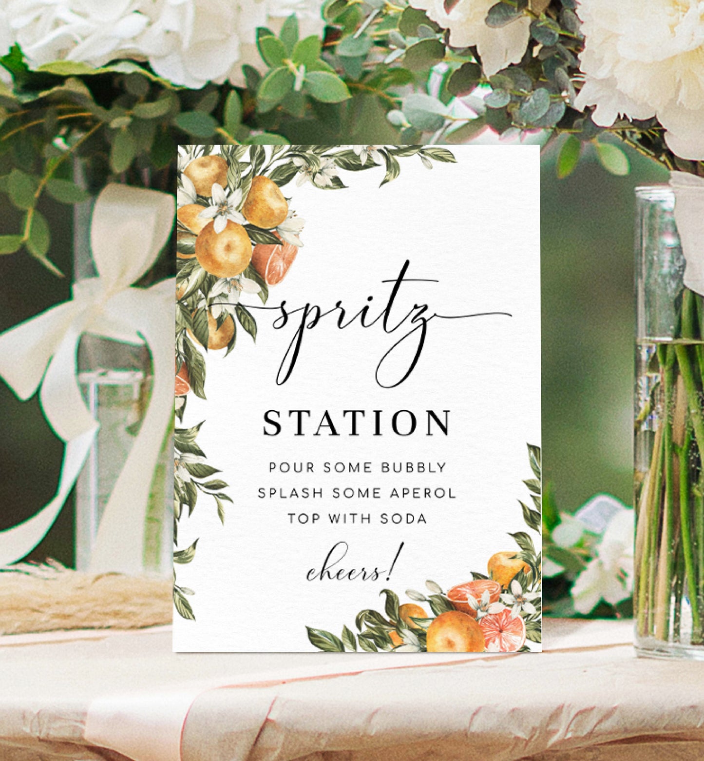 Spritz Station Sign, Printable Aperol Spritz Cocktail Sign, Italian Oranges, Wedding Cocktail Bar Sign, Signature Drinks Sign, Clementine