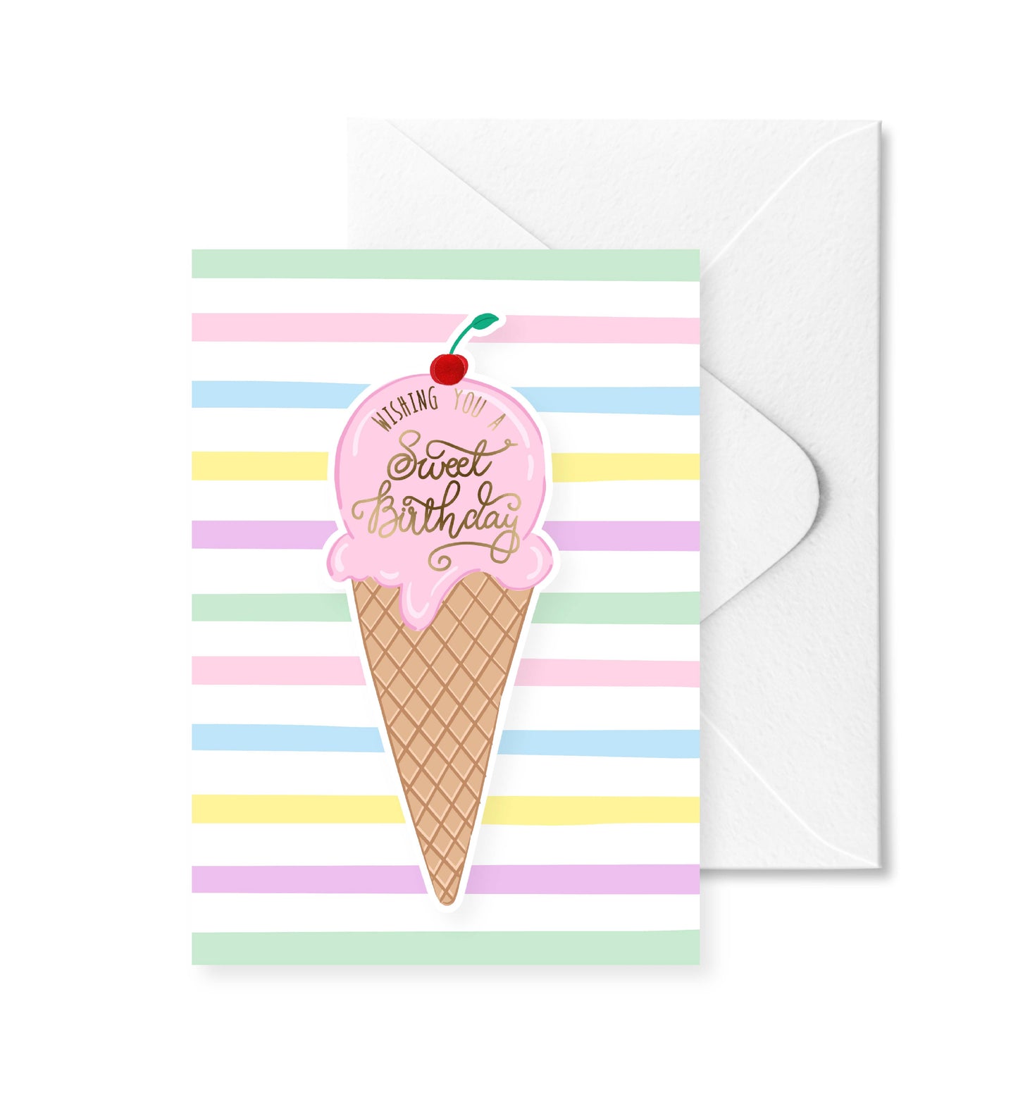 Sweet Birthday Pink Ice Cream Pom Pom Greeting Card