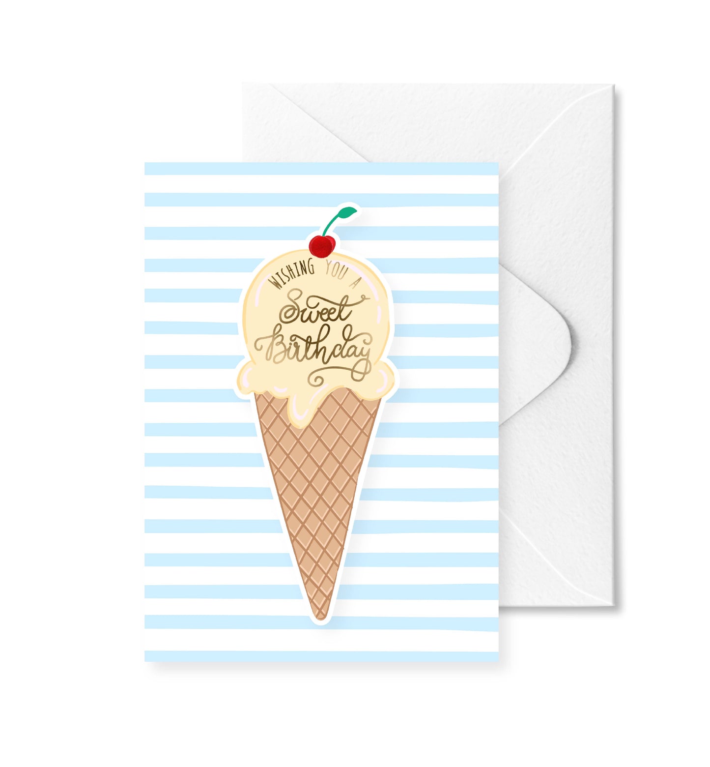 Sweet Birthday Vanilla Ice Cream Pom Pom Greeting Card