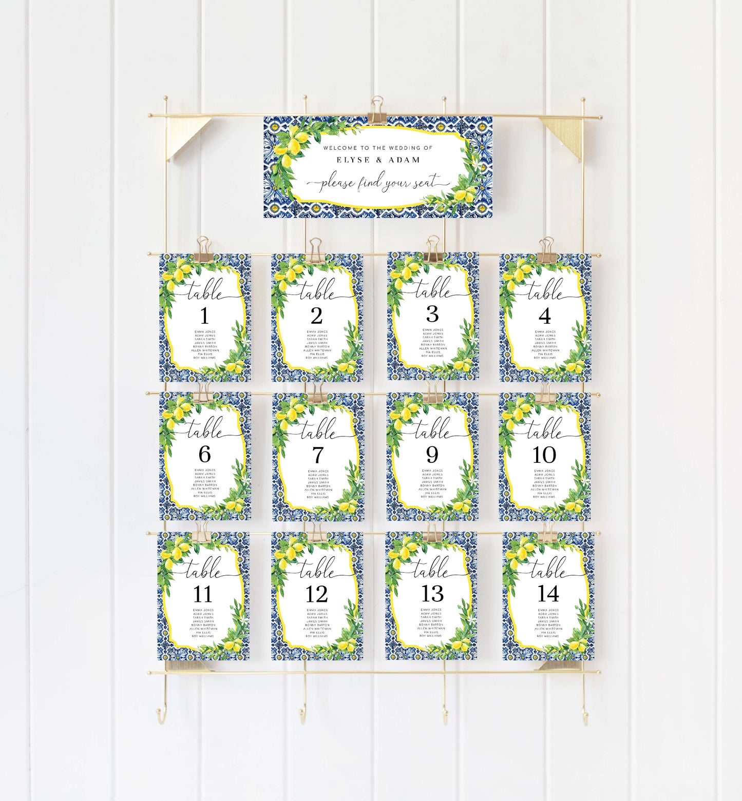 Positano Lemons | Printable Table Numbers Template
