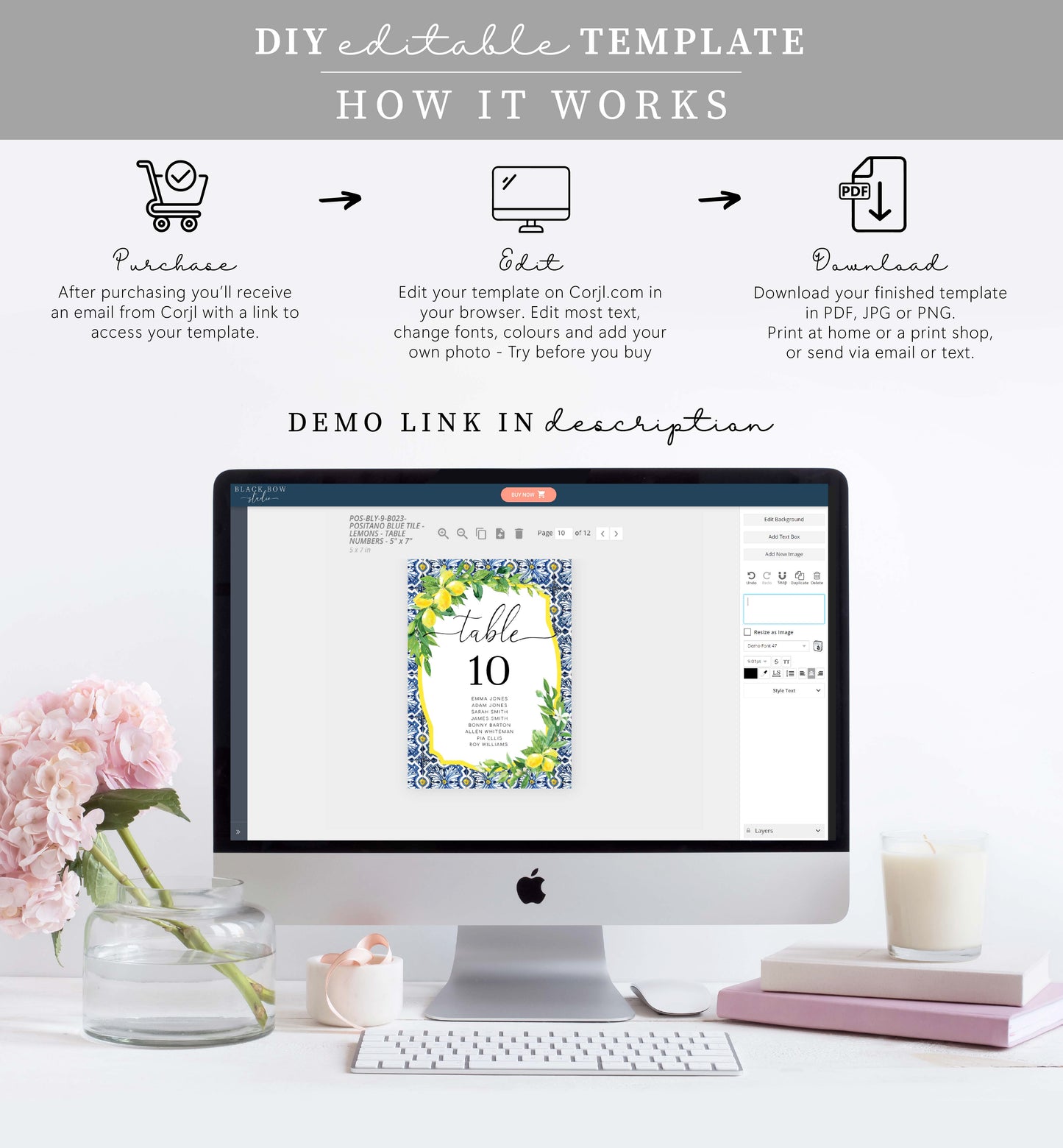 Positano Lemons | Printable Table Numbers Template