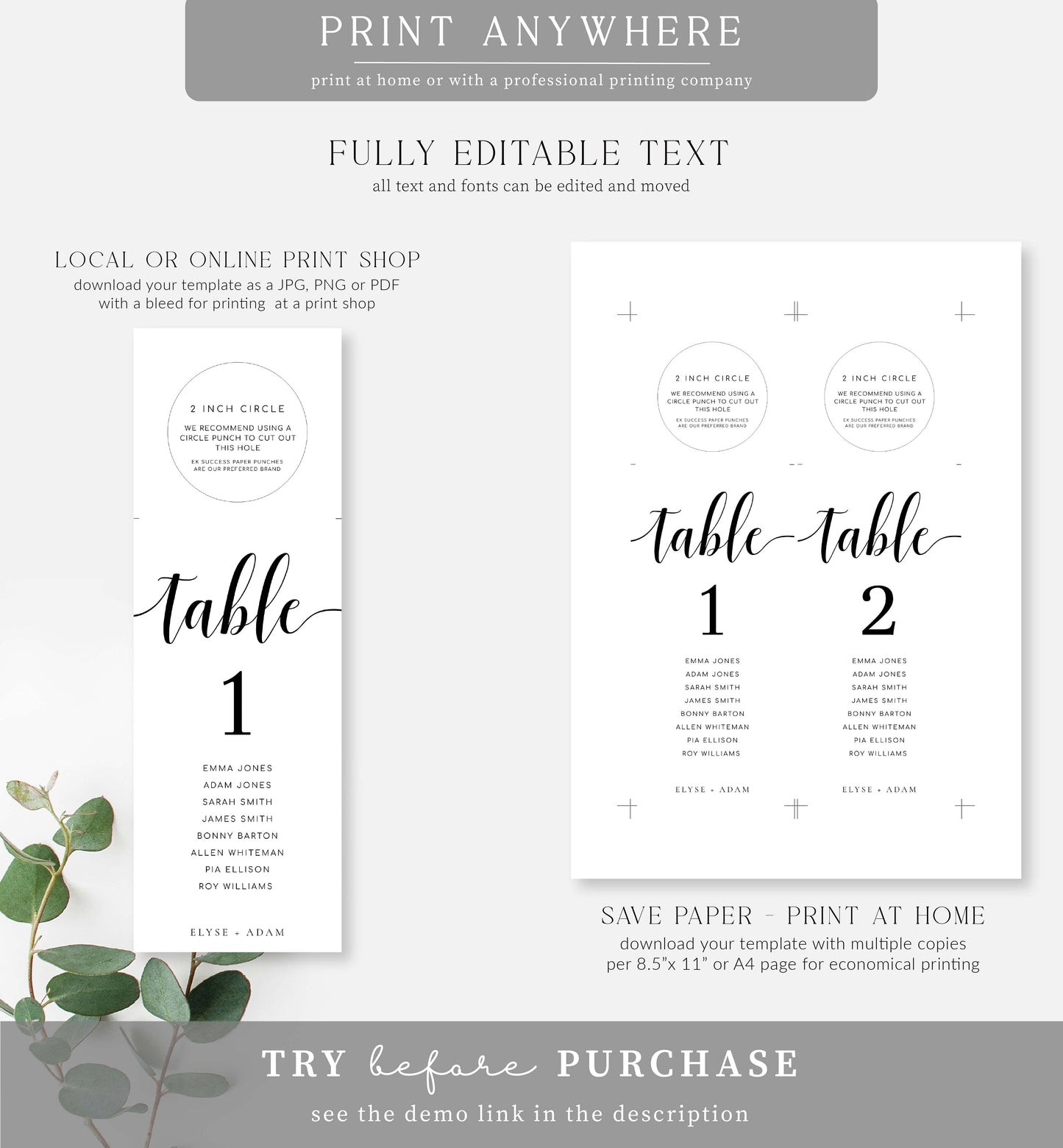 Leyton Script White | Printable Wine Bottle Table Numbers Template