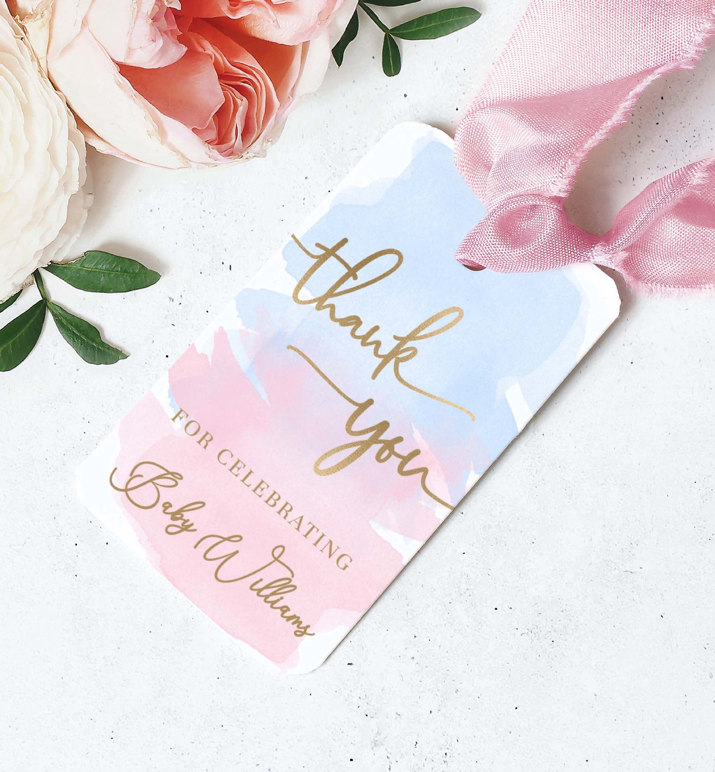 Watercolour Pink Blue | Printable Thank You Favour Tags
