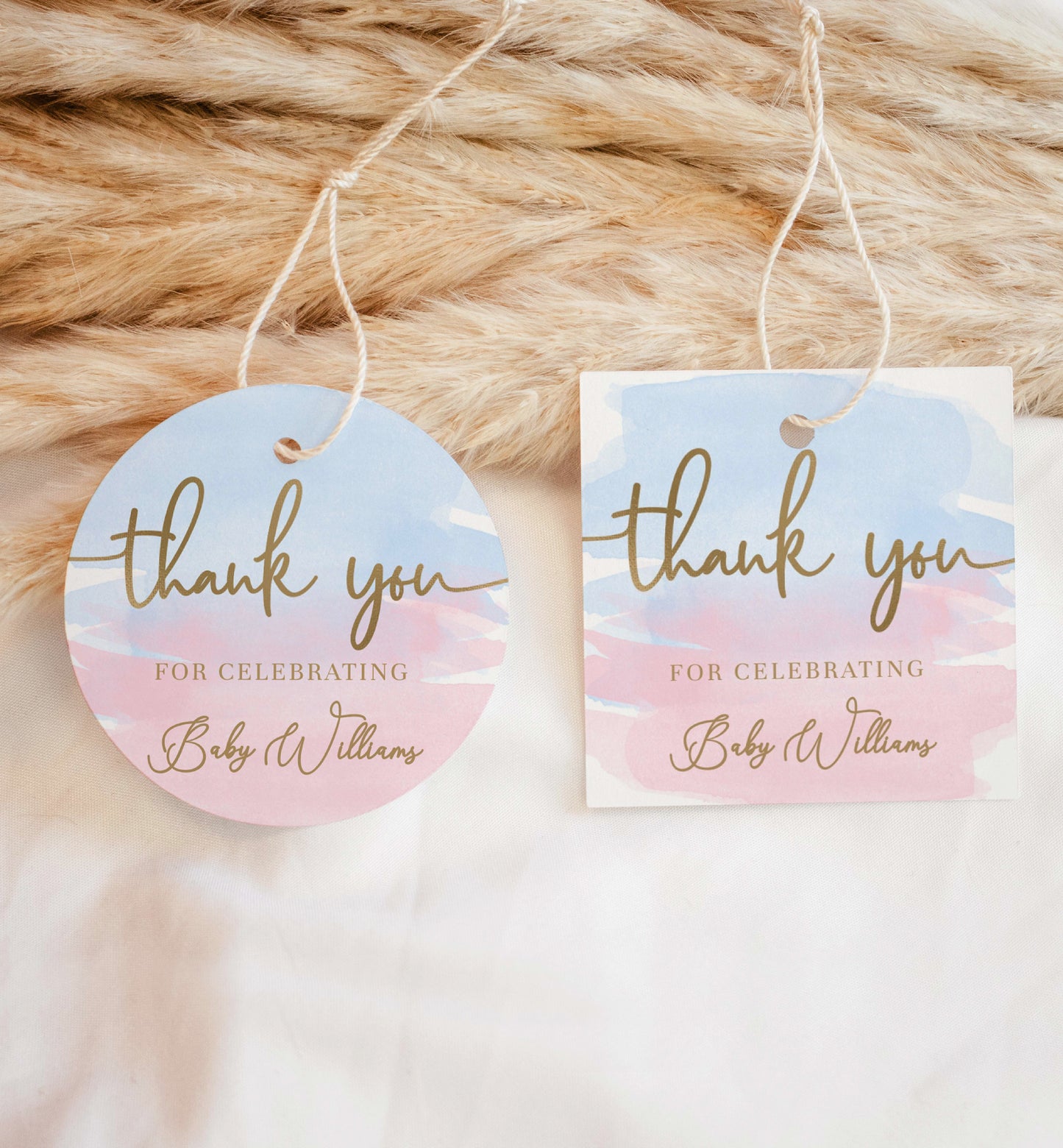 Watercolour Pink Blue | Printable Thank You Favour Tags
