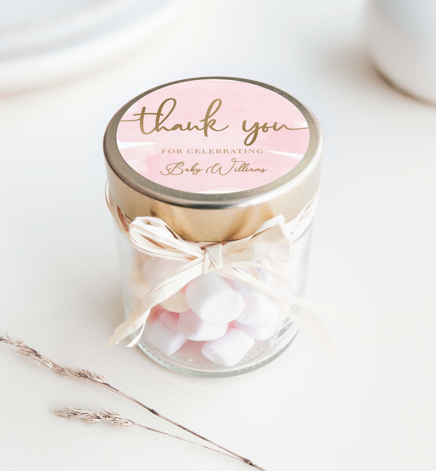 Printable Thank You Favor Tag Template, Girl Pink Baby Shower Favor Tag, Bridal Shower Favor Tag, Pink Watercolor, Gold