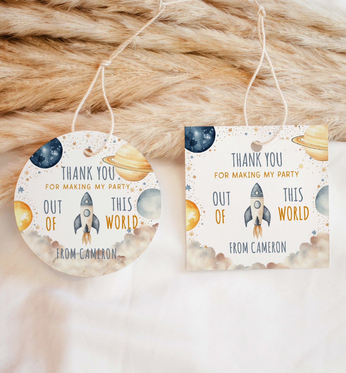 Blast Off Space Birthday Favor Tag, Printable First Trip Around The Sun Birthday Party Thank You Tag, Rocket Ship Boy 1st Birthday Party
