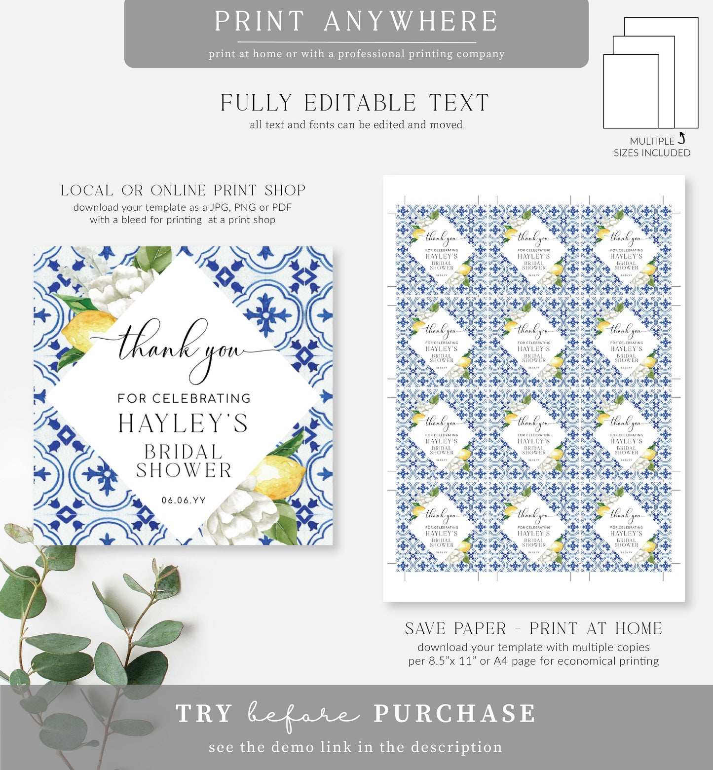 The Med Lemons | Printable Favour Square Tags