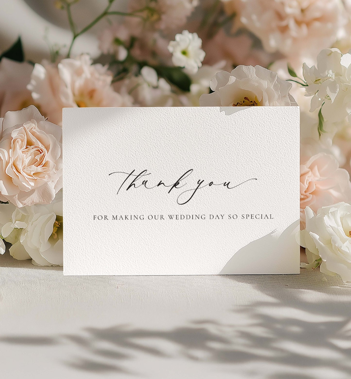White card with 'thank you' message on a floral background. Thank You For Making Our Wedding Day So Special Card, Wedding Vendor Thank You Card, Wedding Gift Thank Card Ivory, Ellesmere