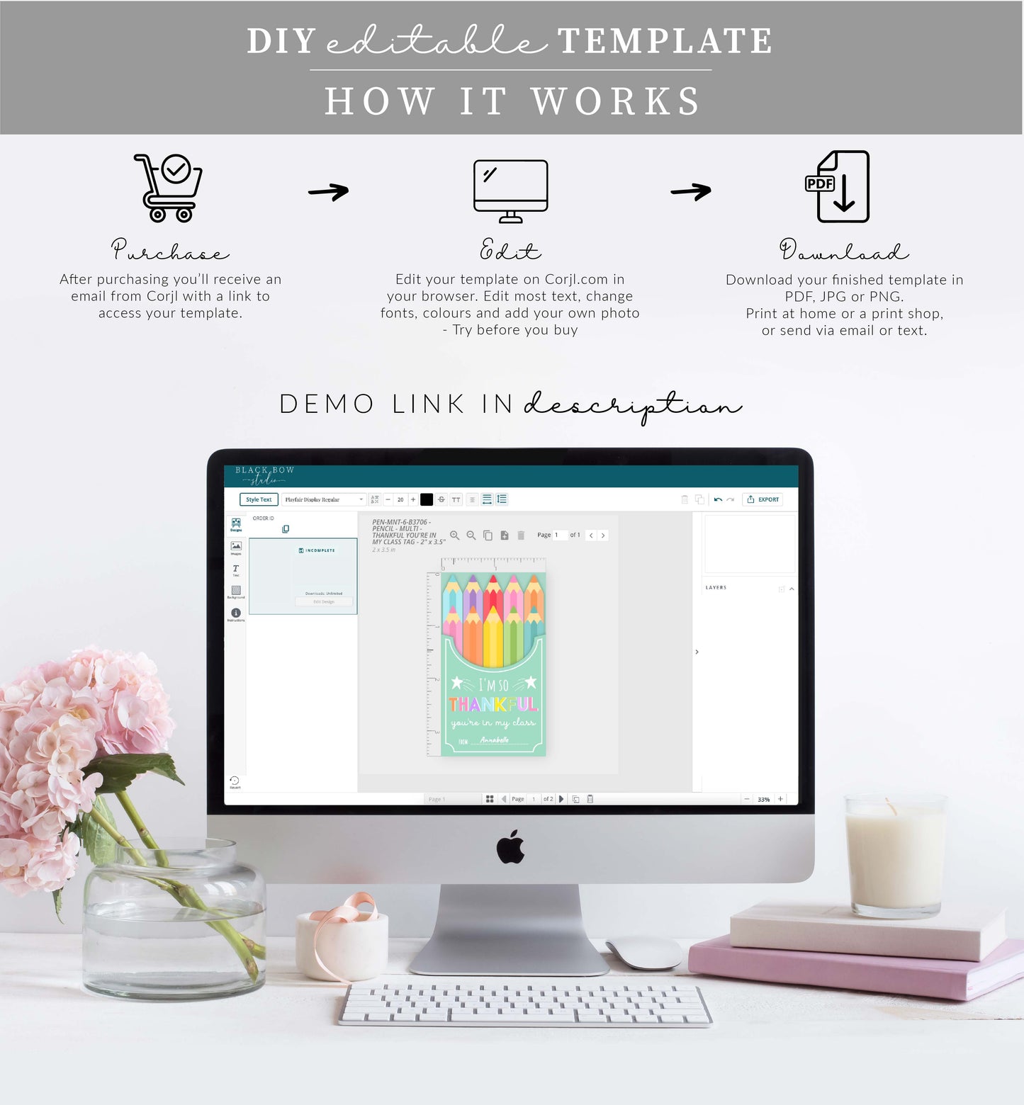 Pencil | Printable Thankful You're In My Class Favour Tag Template