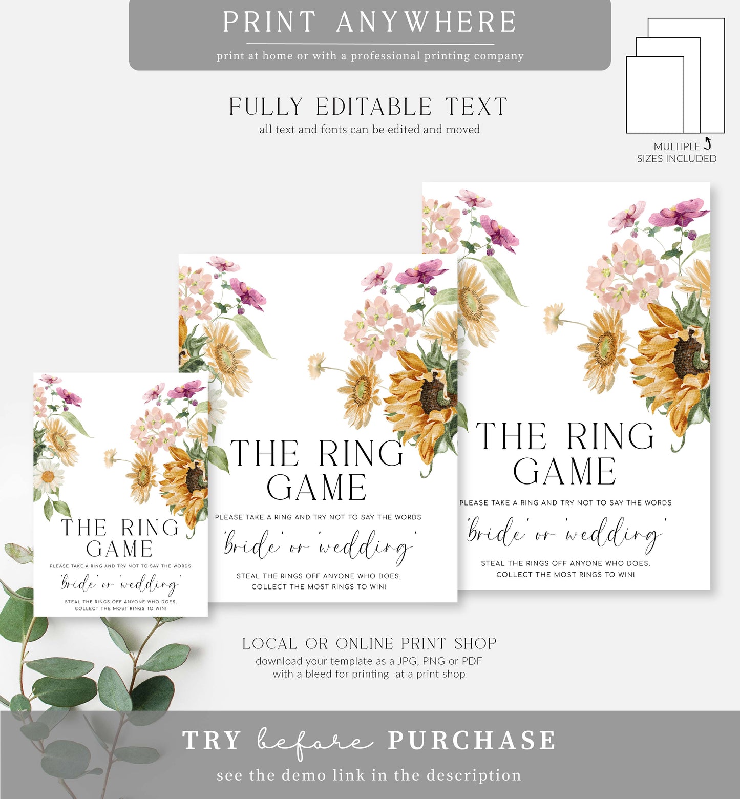 Mews Floral White | Printable The Ring Game Sign Template