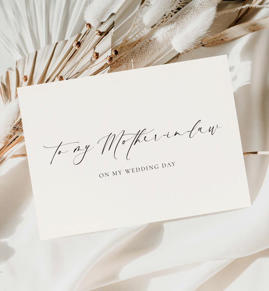 To My Mother-In-Law and Father-In-Law On My Wedding Card Set, Minimalist Wedding Day Card, To My In-Laws Card, Off White Ivory, Ellesmere