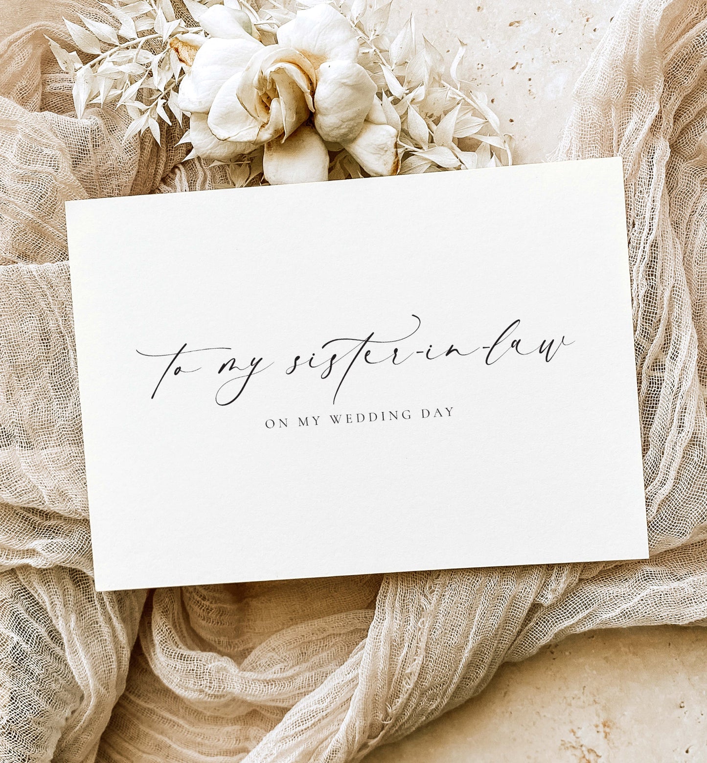 To My Sister-In-Law On MY Wedding Day Card, Modern Minimalist Wedding Day Card, Bride To Sister-In-Law Wedding Day Card, Ivory, Ellesmere