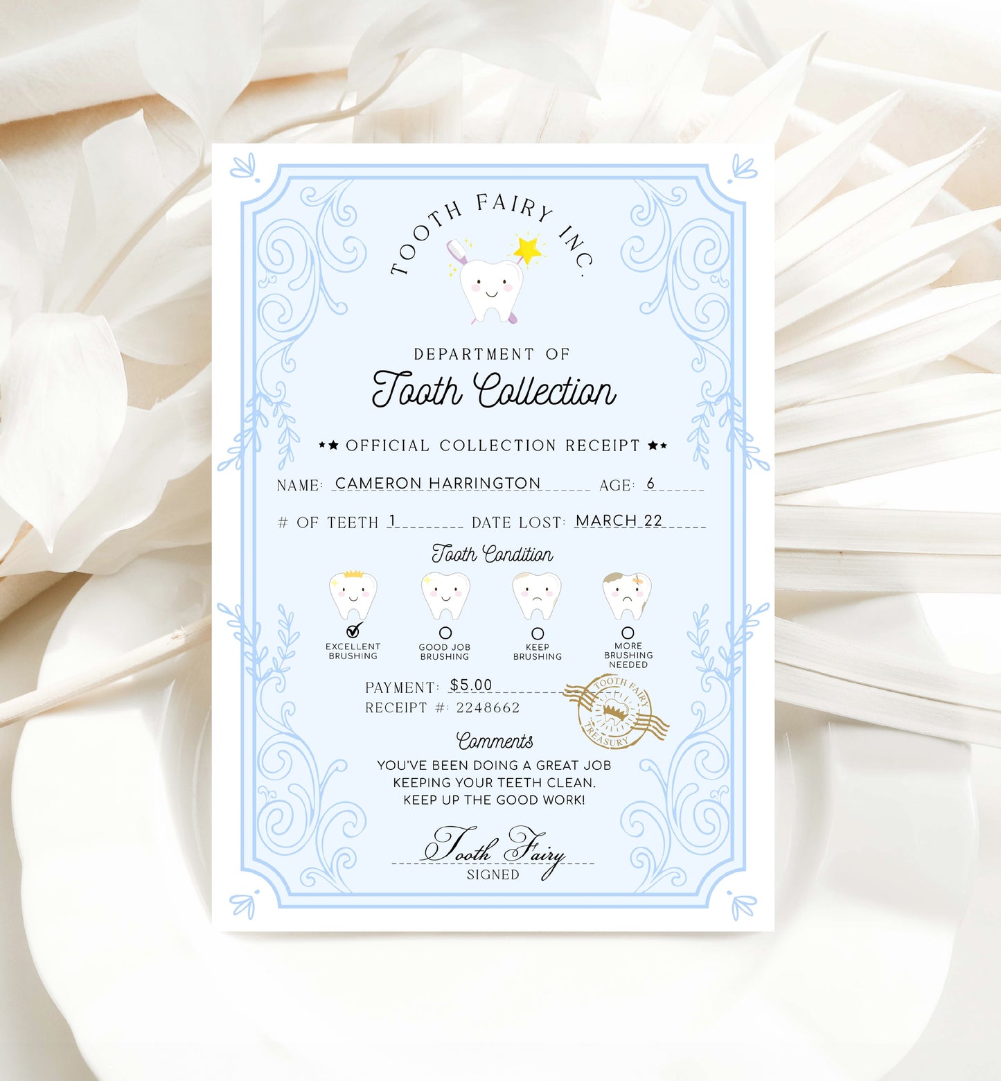 Printable Tooth Fairy Receipt, Tooth Fairy Collection Receipt, Editable Tooth Report Card, Tooth Fairy Payment Certificate, Lost Tooth Note