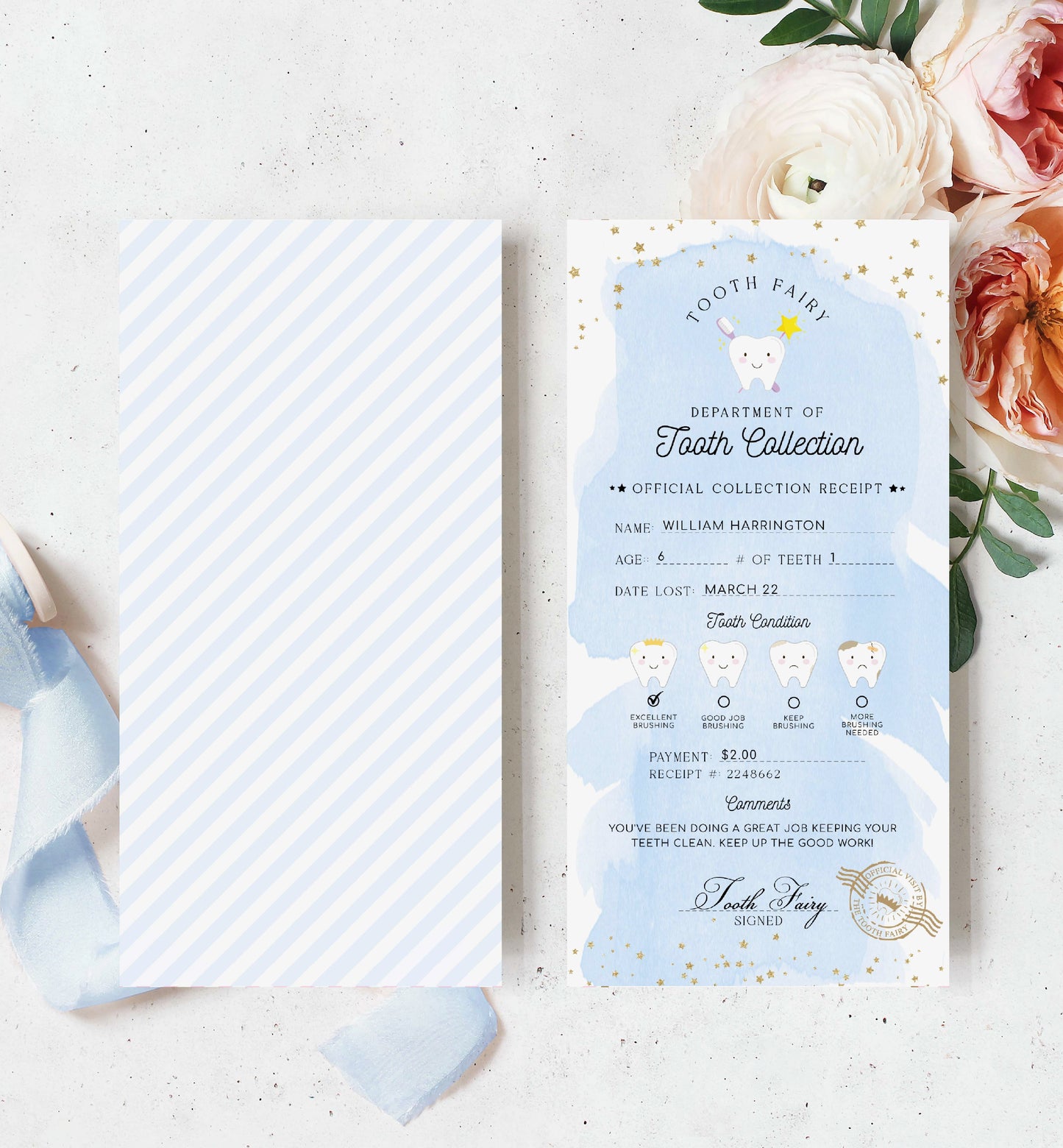 Printable Tooth Fairy Letter and Receipt, Tooth Fairy Collection Receipt, Tooth Fairy Payment Recipe And Visit Certificate, Lost Tooth Note