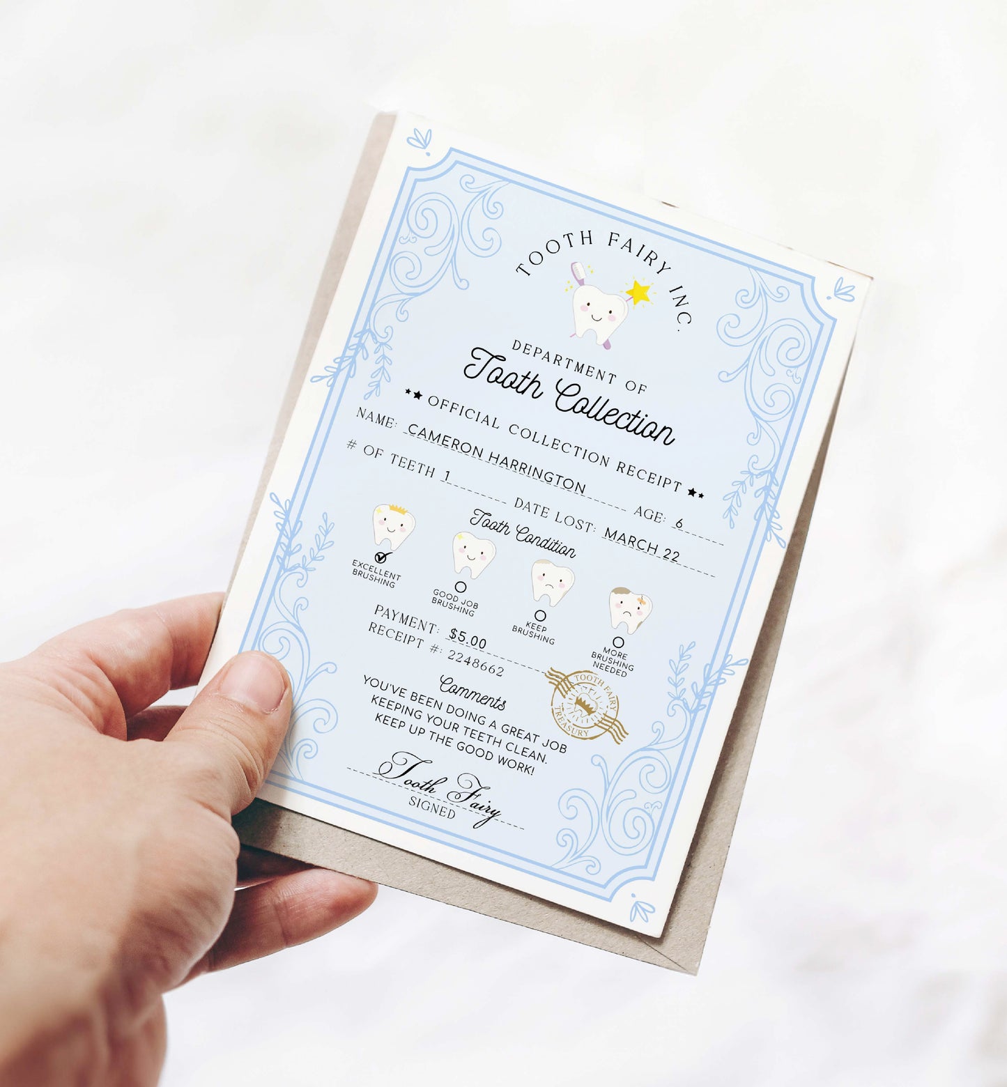 Printable Tooth Fairy Letter and Receipt, Tooth Fairy Collection Receipt, Tooth Fairy Payment Recipe And Visit Certificate, Lost Tooth Note