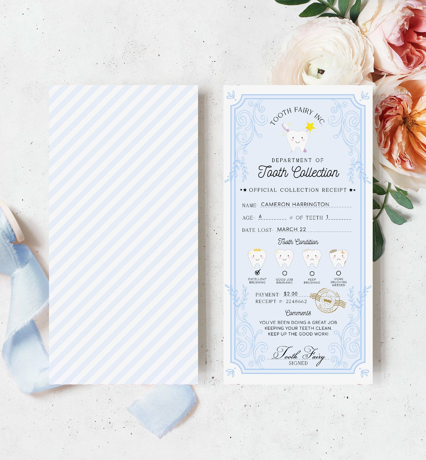 Printable Tooth Fairy Letter and Receipt, Tooth Fairy Collection Receipt, Tooth Fairy Payment Recipe And Visit Certificate, Lost Tooth Note