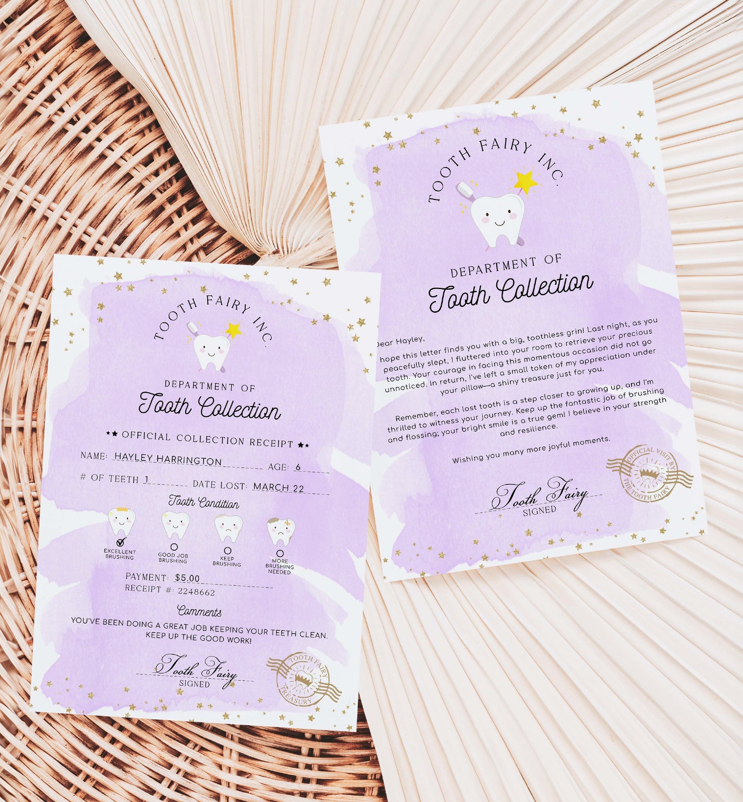Printable Tooth Fairy Letter and Receipt, Tooth Fairy Collection Receipt, Tooth Fairy Payment Recipe And Visit Certificate, Lost Tooth Note