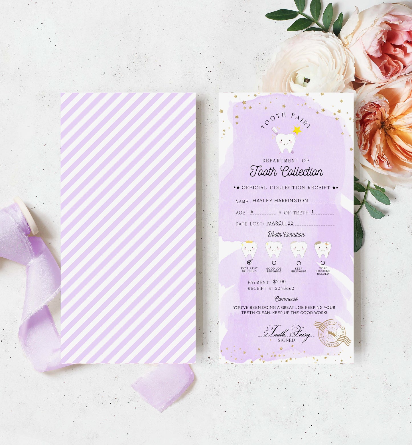 Printable Tooth Fairy Letter and Receipt, Tooth Fairy Collection Receipt, Tooth Fairy Payment Recipe And Visit Certificate, Lost Tooth Note