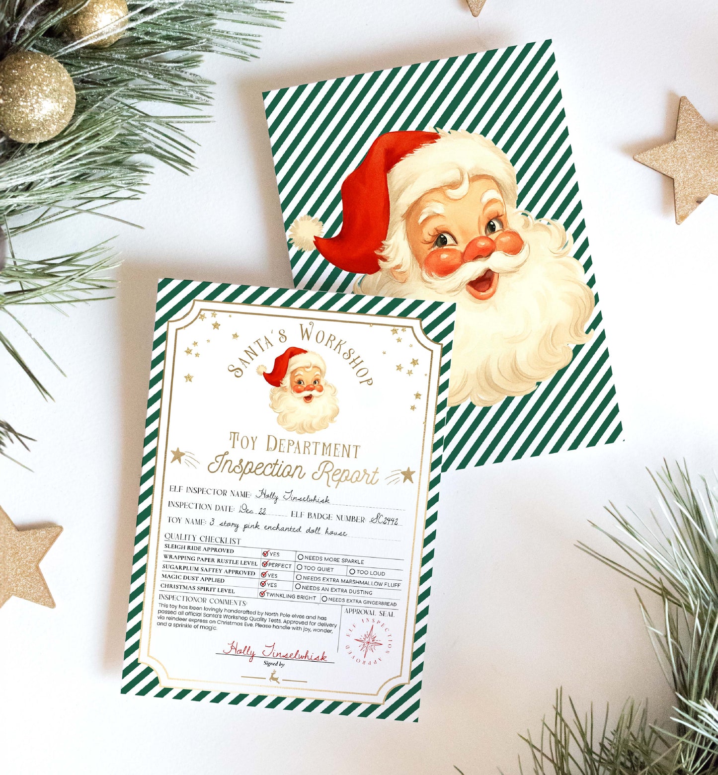 Printable Santa’s Workshop Toy Inspection Report, Christmas Gift Tag, From Santa Tag, Kid's Christmas Gift, Made In The North Pole, Stripe