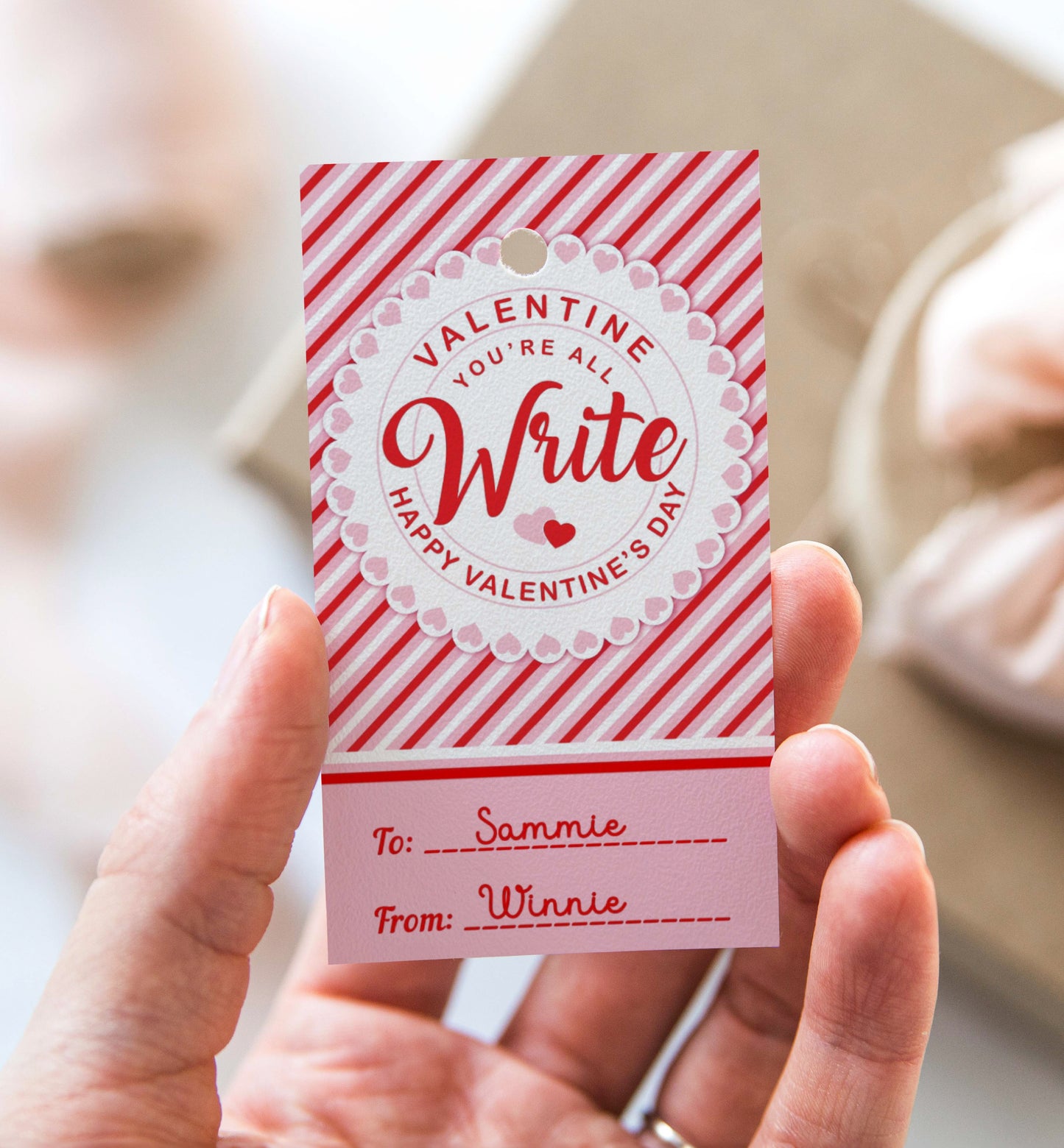 You're All Write Valentine's Day Tag, Printable Valentine's Day Pencil Gift Tag, Friends Classroom Valentine Pen Gift Tag