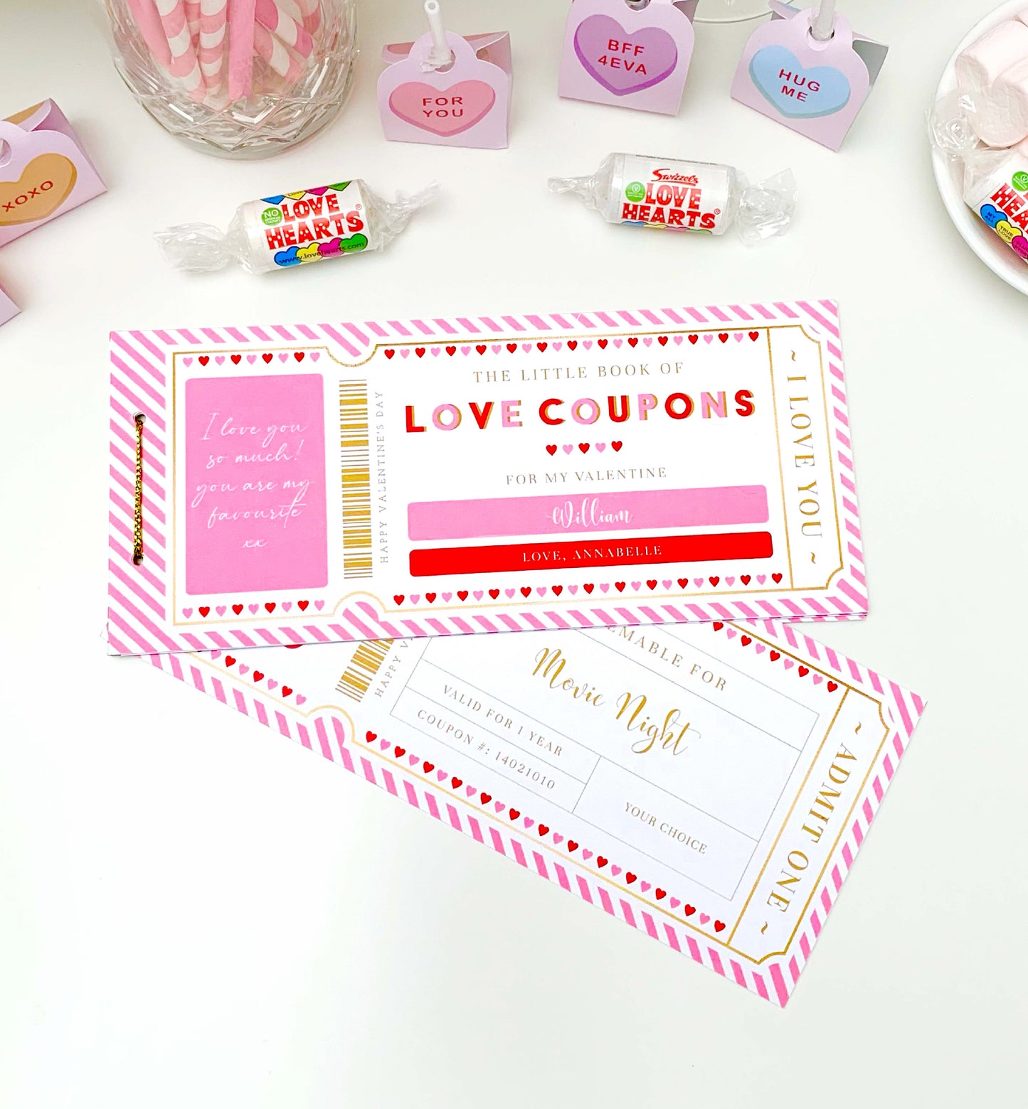 Stripe Pink Red | Printable Valentine's Day Custom Love Coupons Template