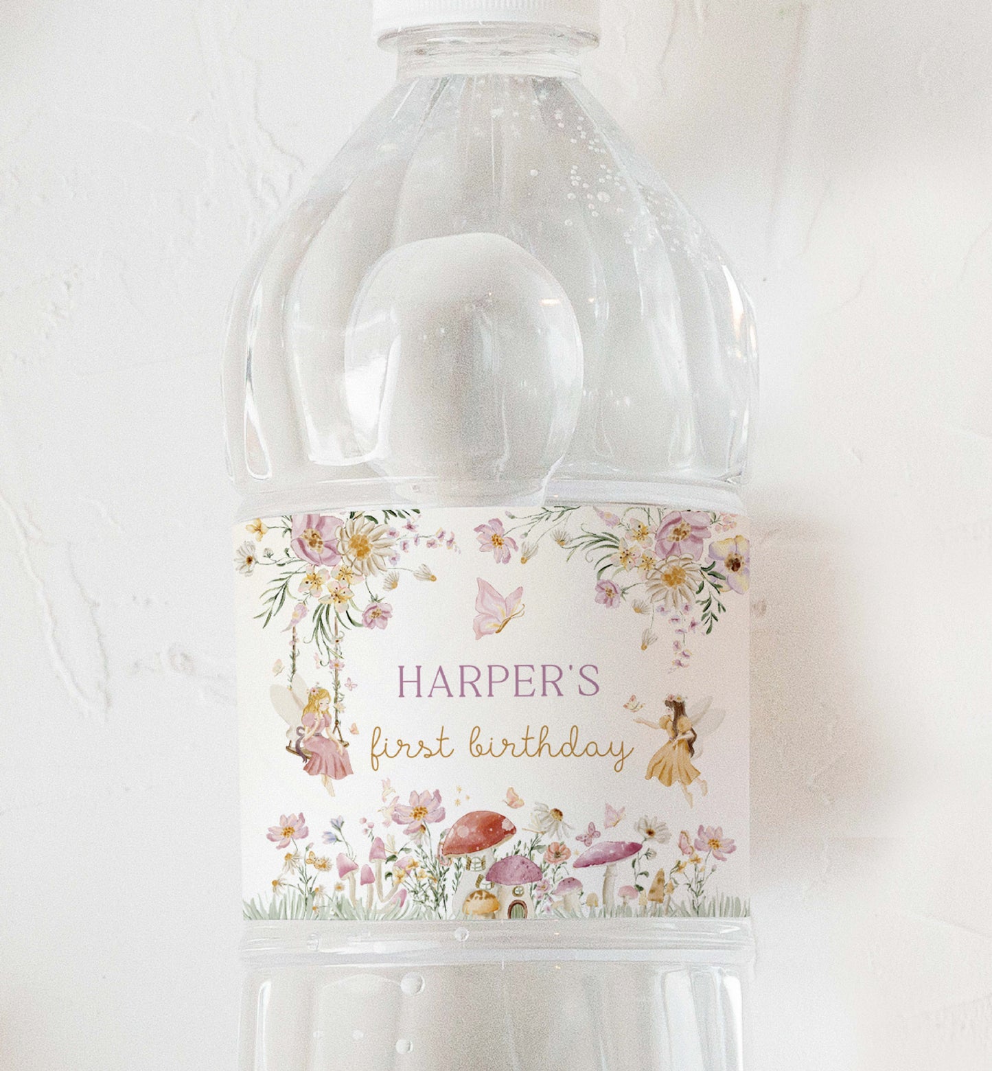 Printable Fairy Birthday Water Bottle Label, Fairy Princess Favor Label, Girl Birthday Drink Bottle Label, Fairy Garden Tea Party, Mushroom