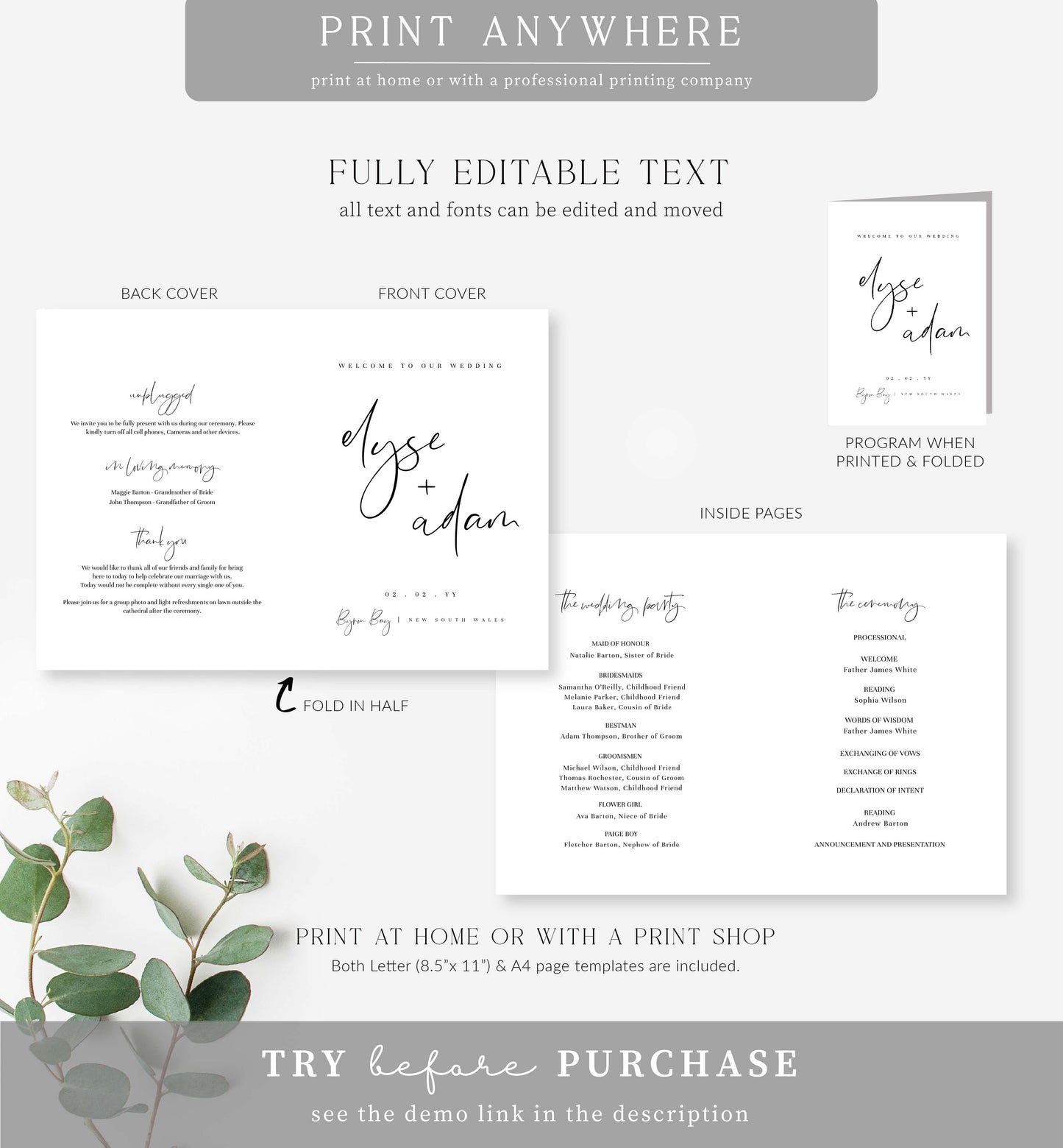 Gigi Script | Printable Wedding Program Template